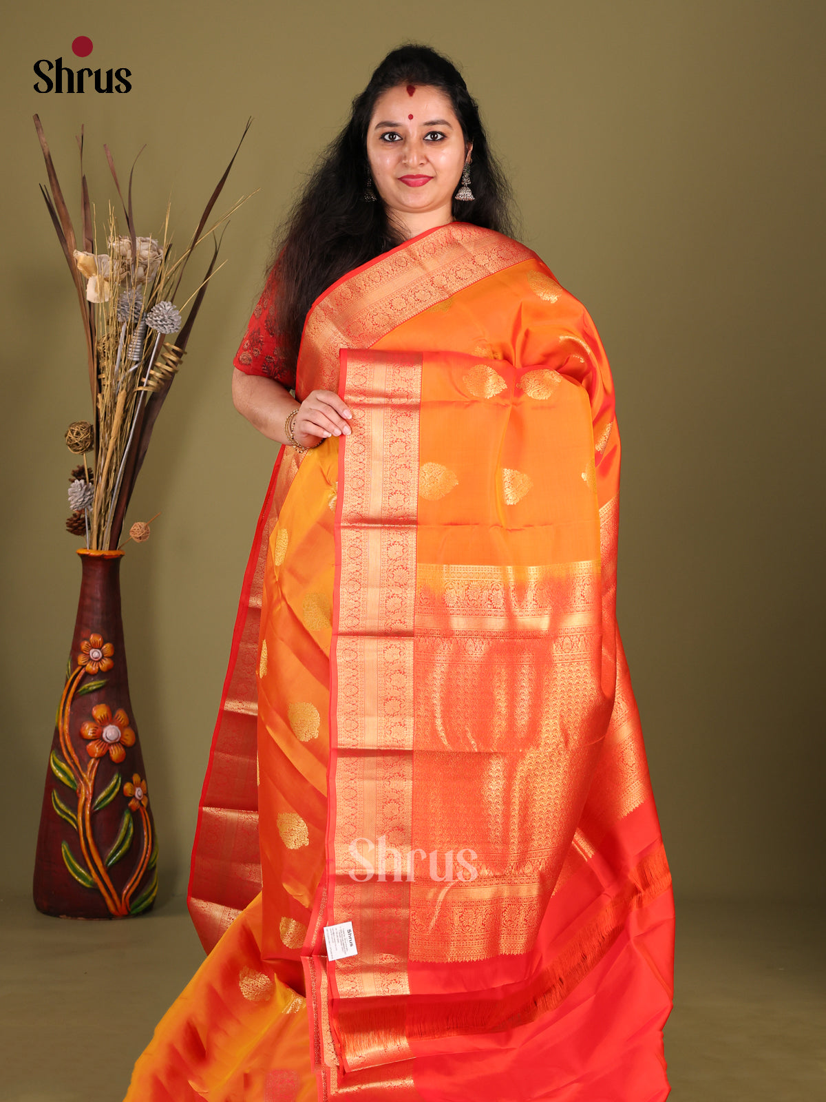 bright orange Kanchipuram-halfpure