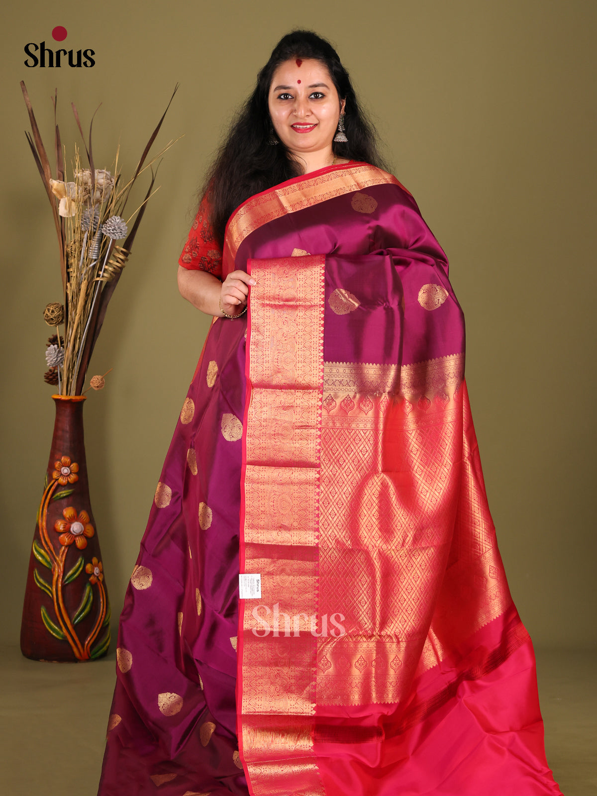 maroon and red Kanchipuram halfpure