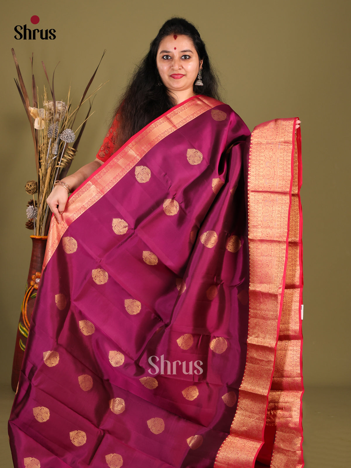 maroon and red Kanchipuram halfpure -1