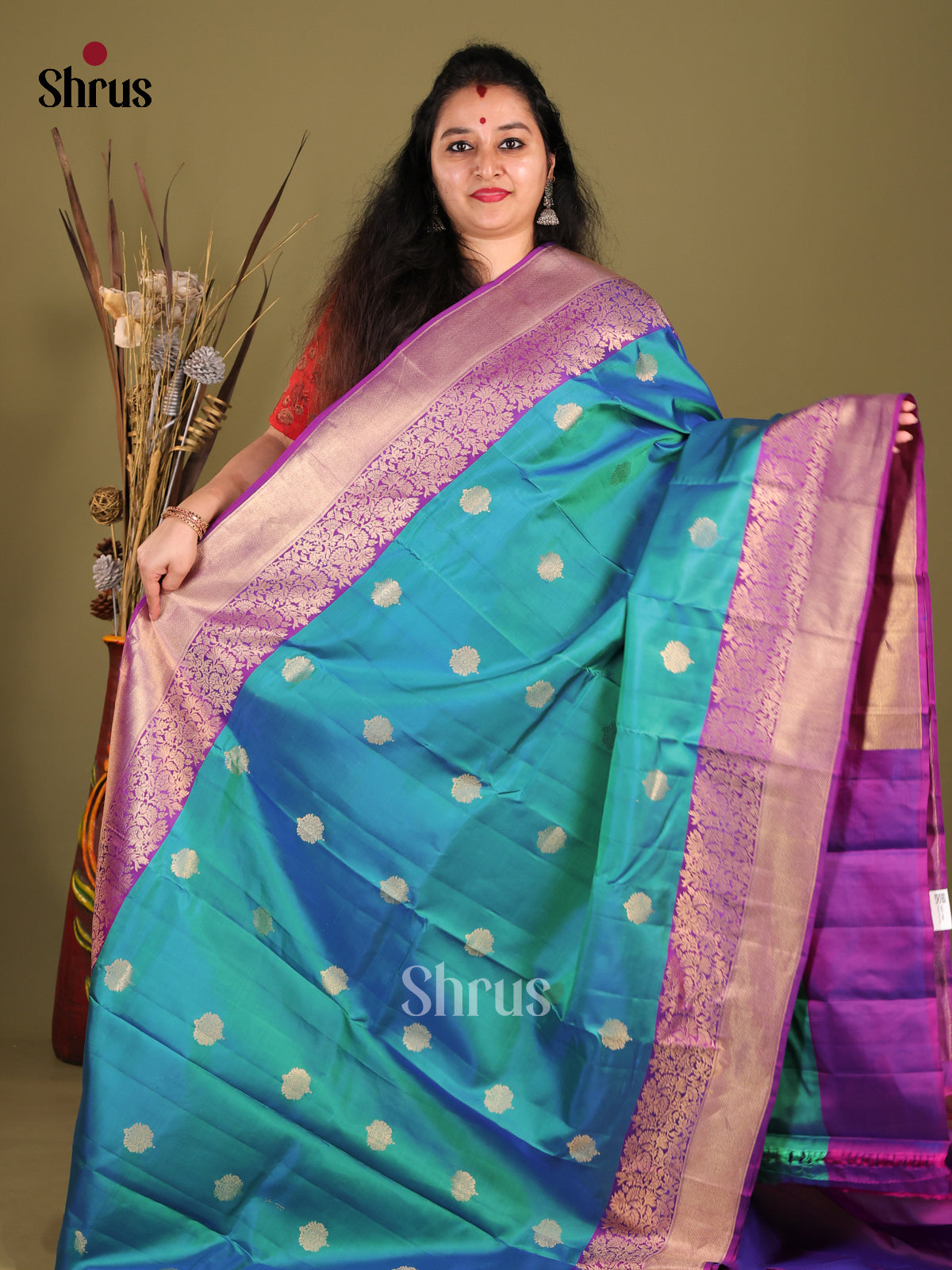 Blue and Purple Kanchipuram halfpure -1