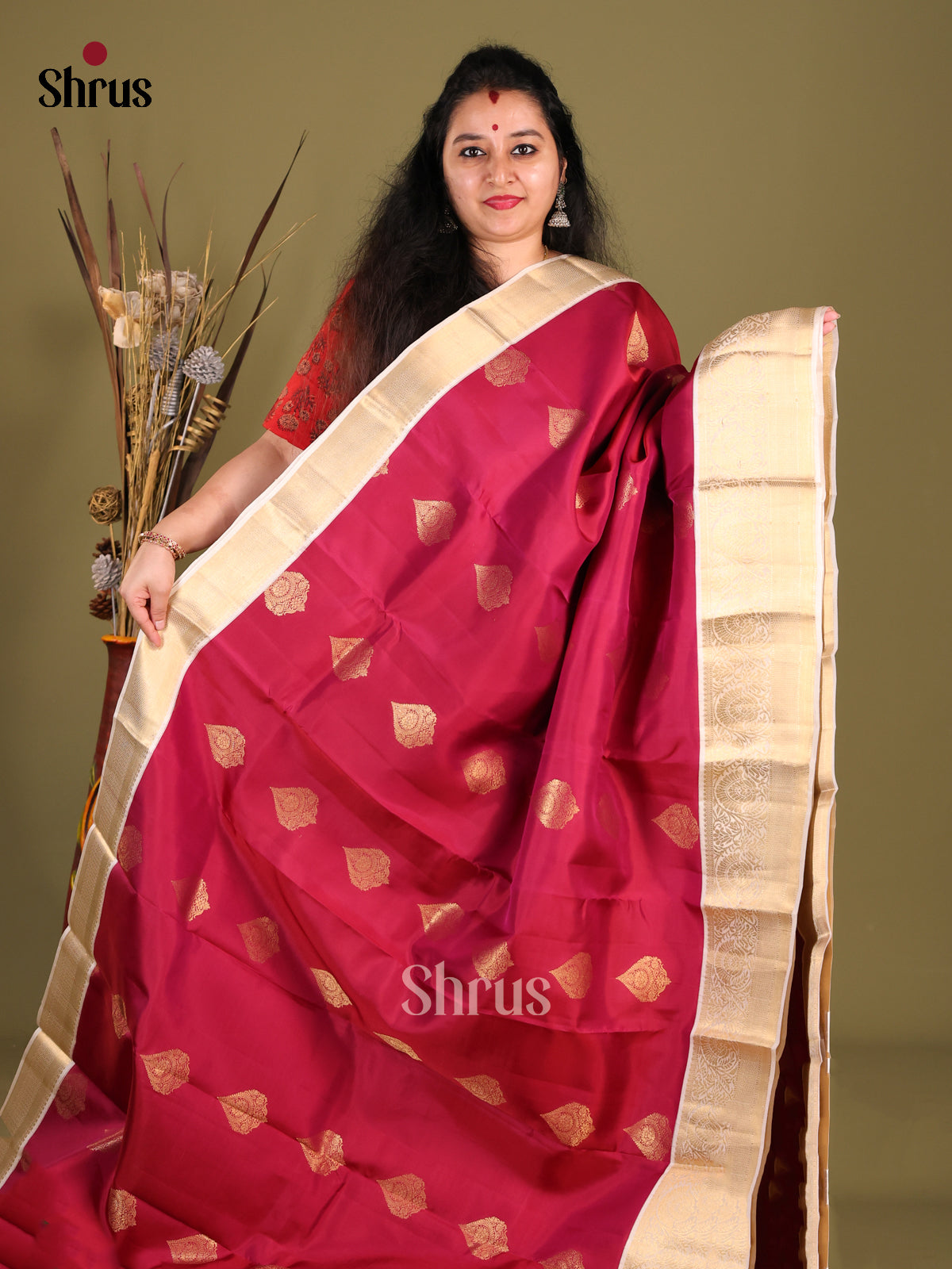 Red and gold Kanchipuram-halfpure -1