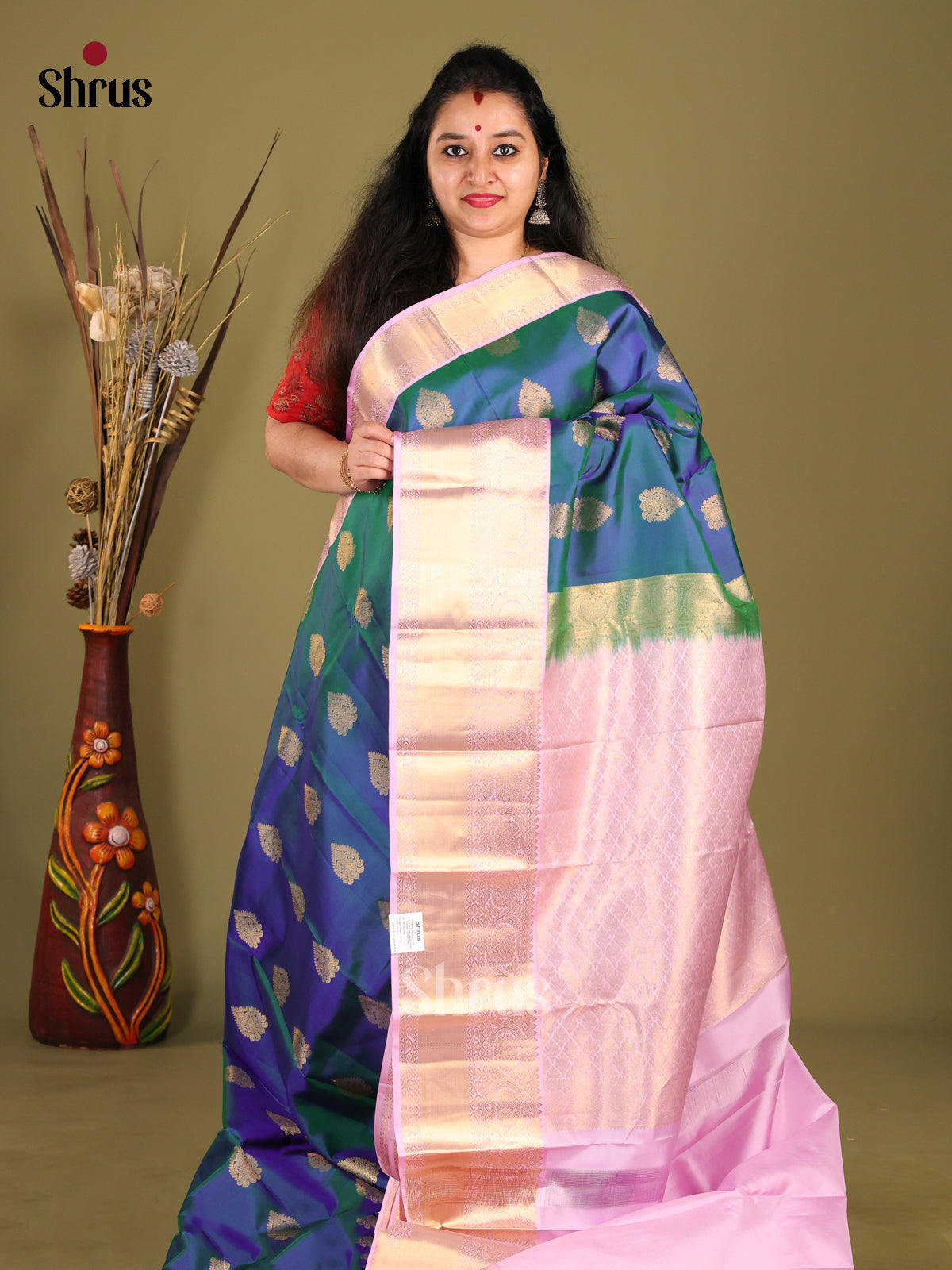 blue baby pin zari Kanchipuram-halfpure