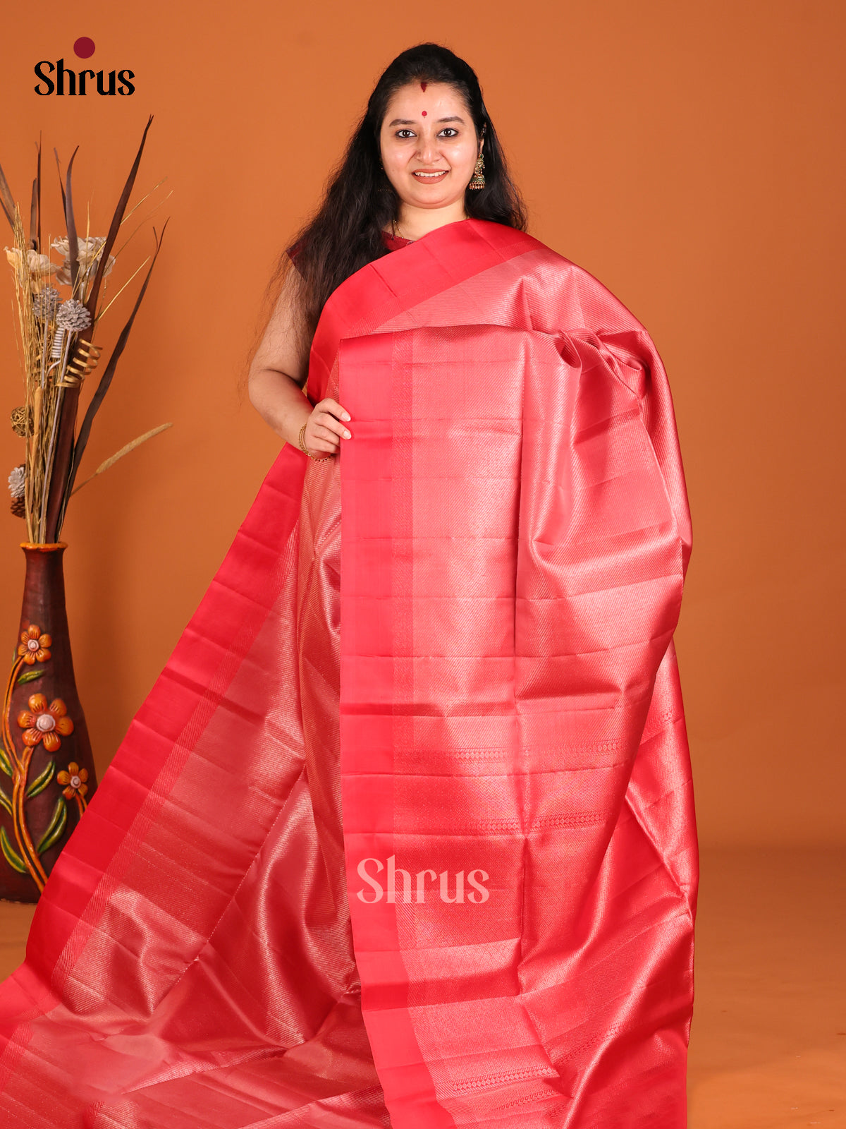 Stunning Red Soft Silk Saree with zari stripes brocade Pattern