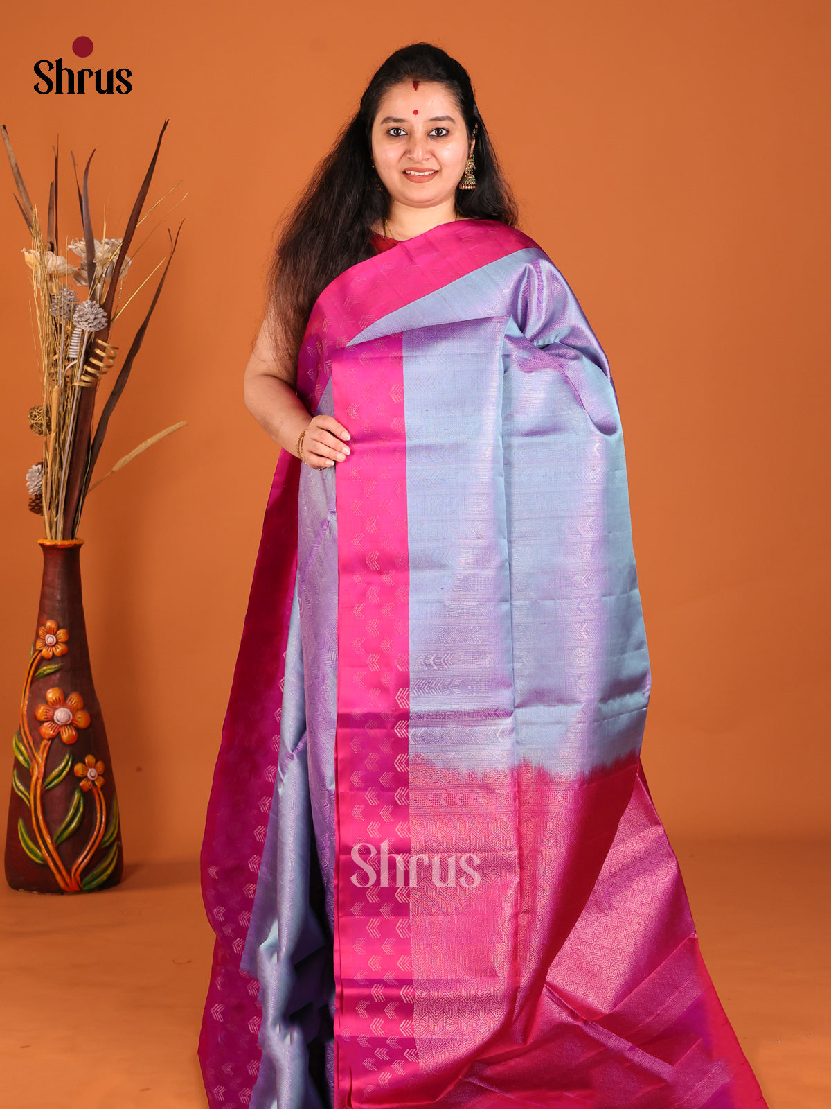 Shimmery Lavender Soft Silk Saree with zari brocade Body & Purple Pallu - Shop on Shrus.com