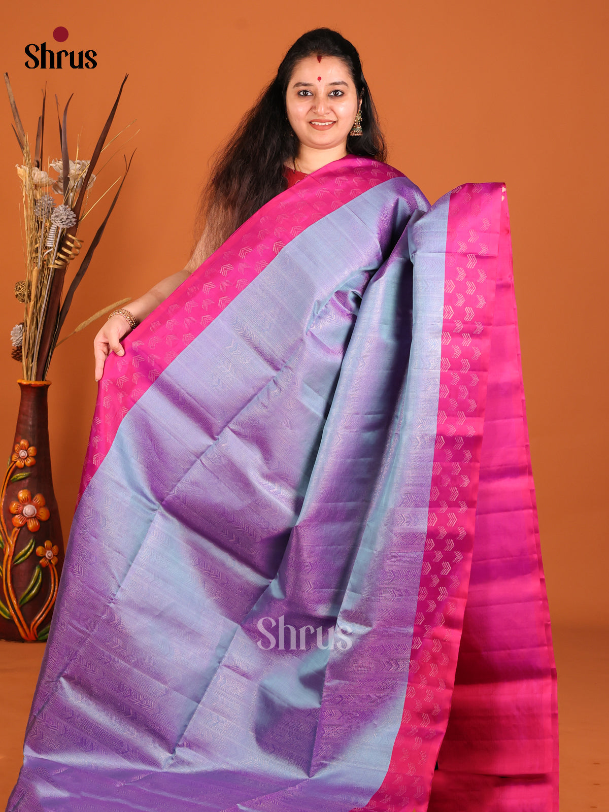 Shimmery Lavender Soft Silk Saree with zari brocade Body & Purple Pallu - Shop on Shrus.com