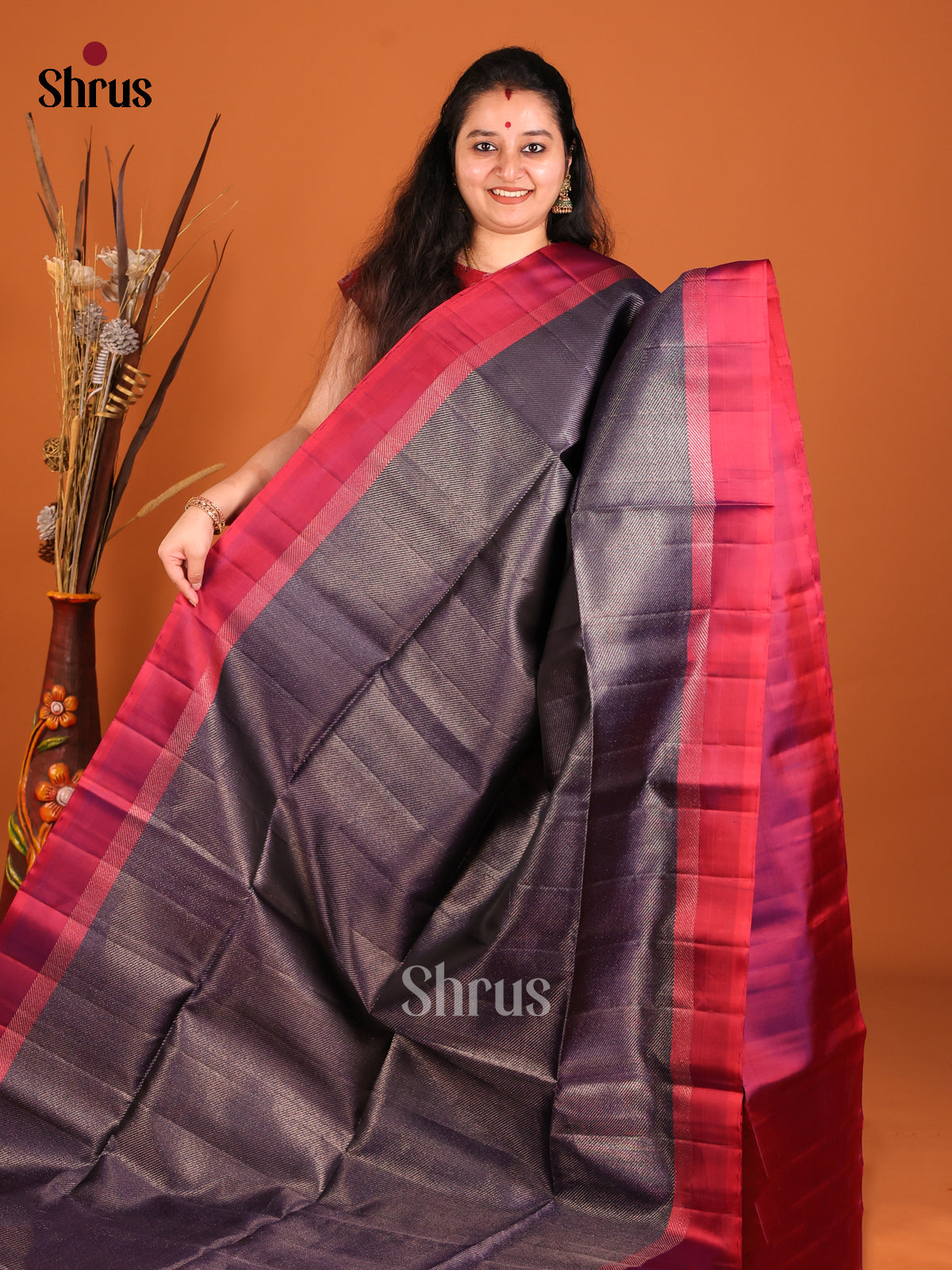 Elegant Purple Soft Silk Saree with Zari Brocade Body & Red Border -1
