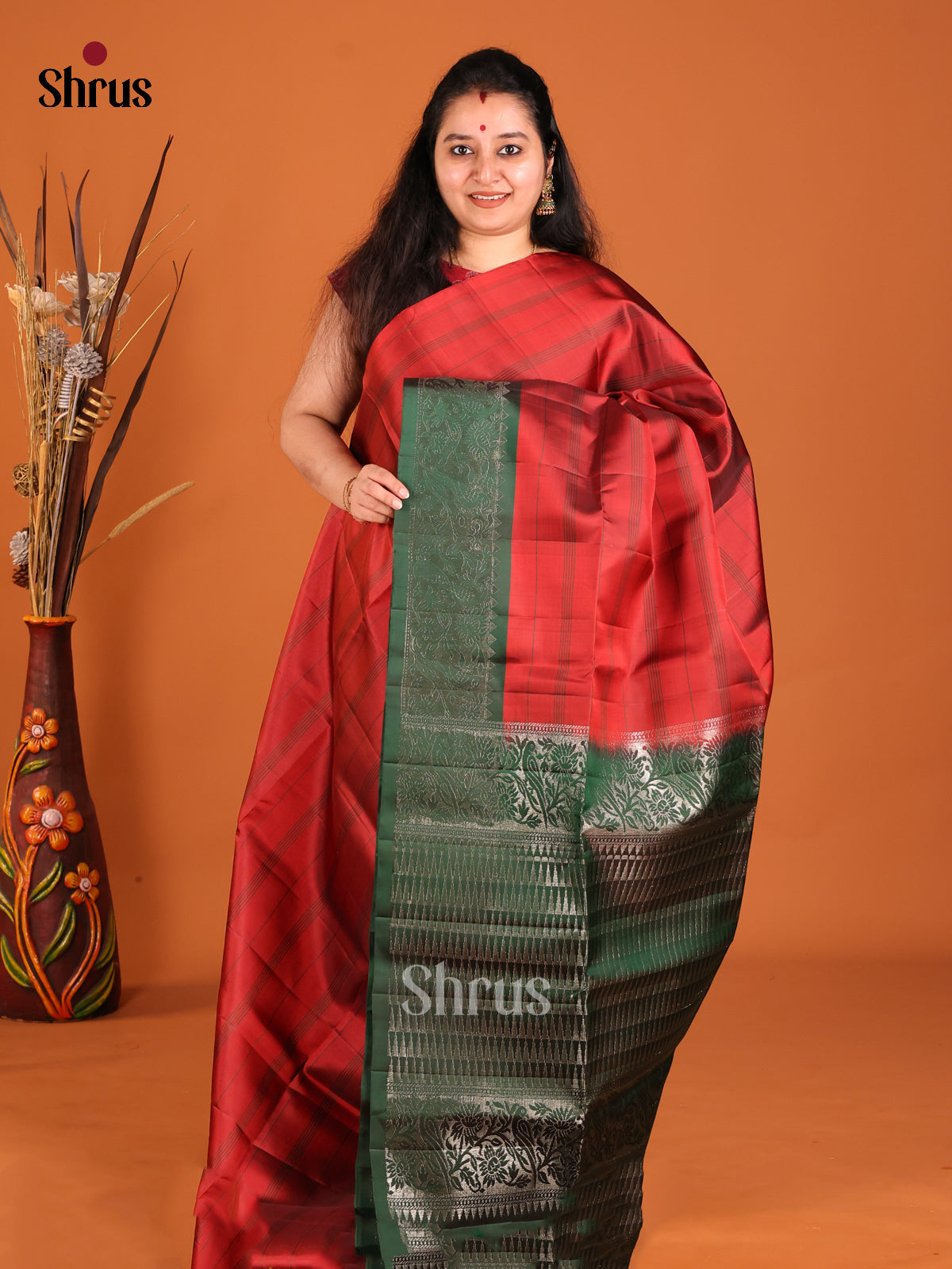 Versatile Red Soft Silk Saree with Striped Body & paithani inspired Green zari border