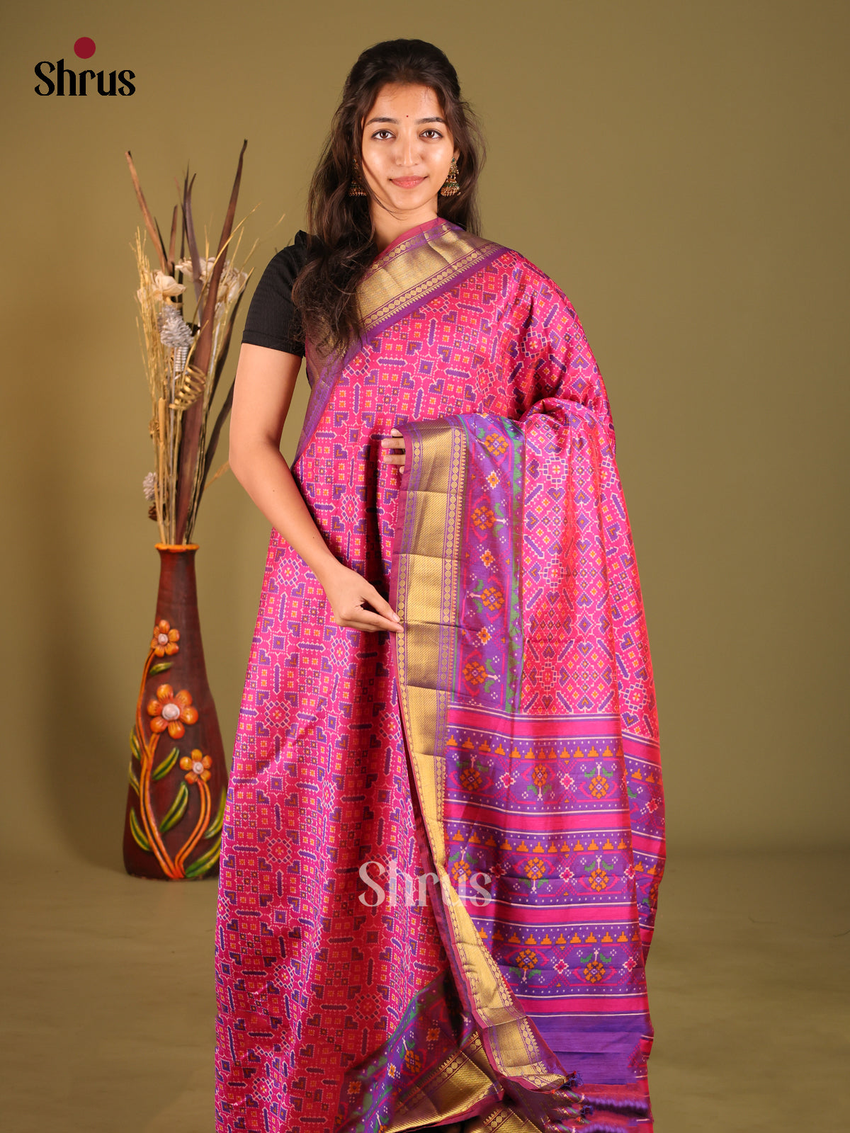 Pink & Purple - Semi Patola Saree