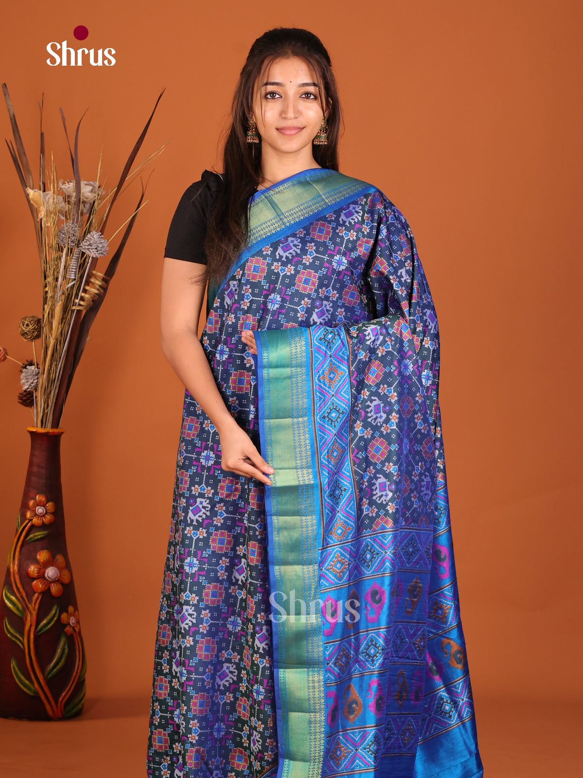 full blue semi patola saree