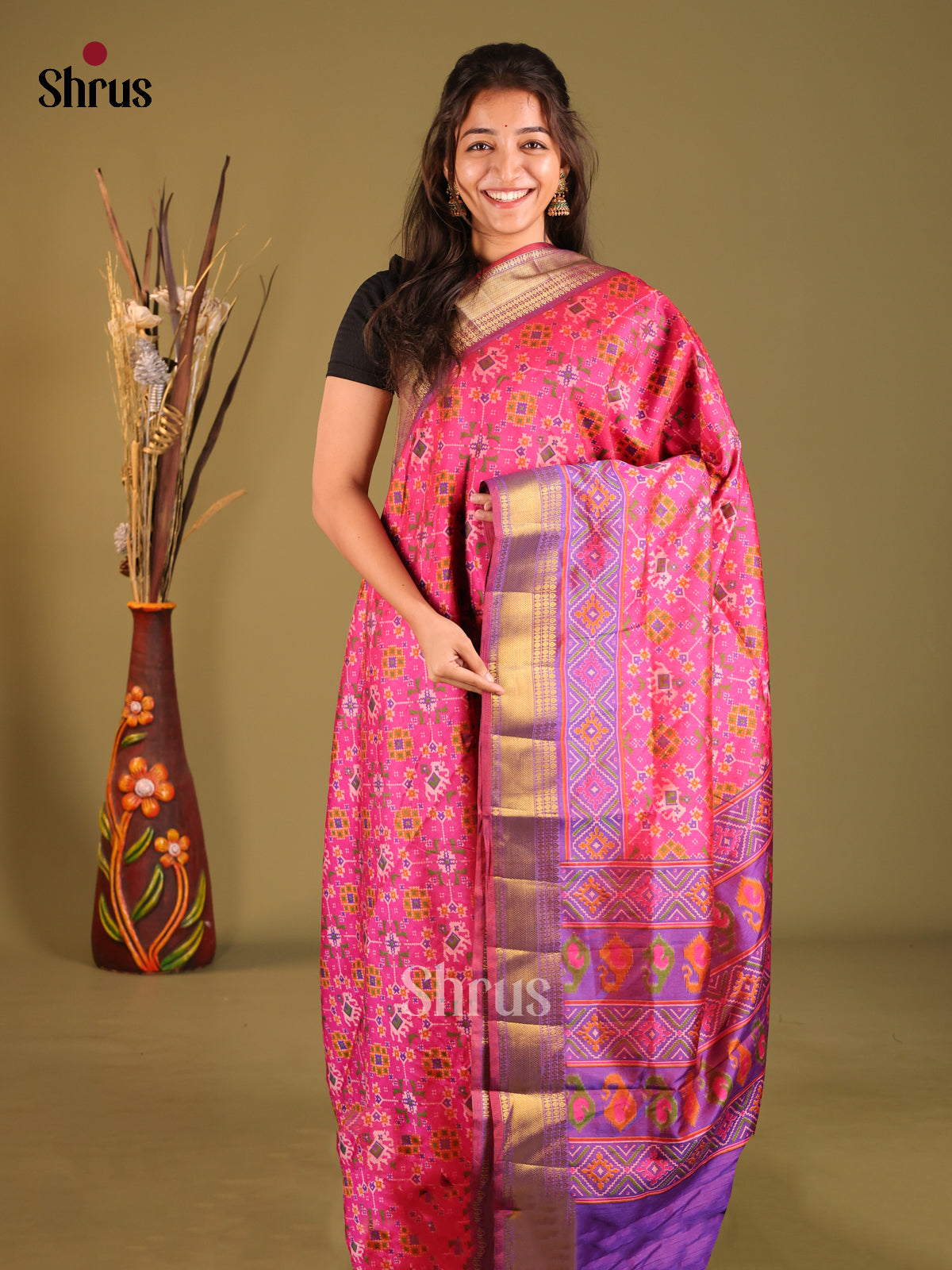 Pink & Purple - Semi Patola Saree