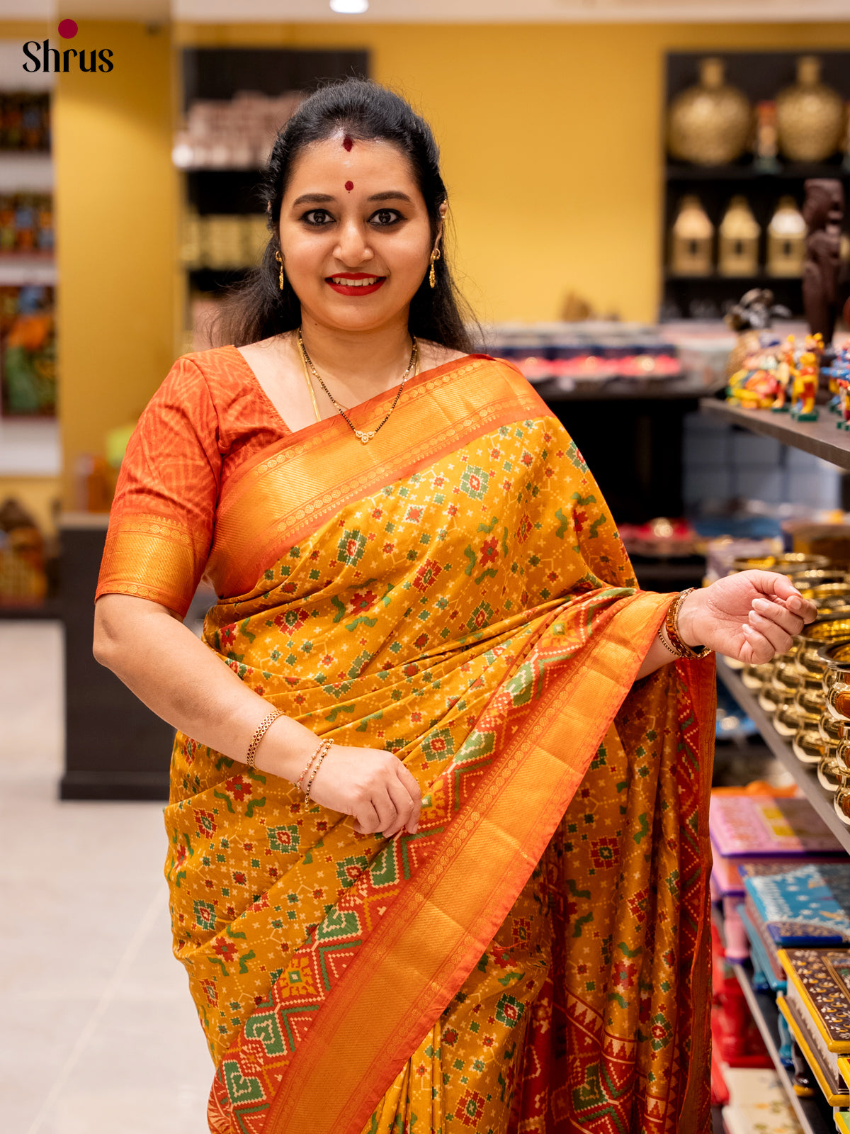 Mustard & Orange- Semi Patola Saree