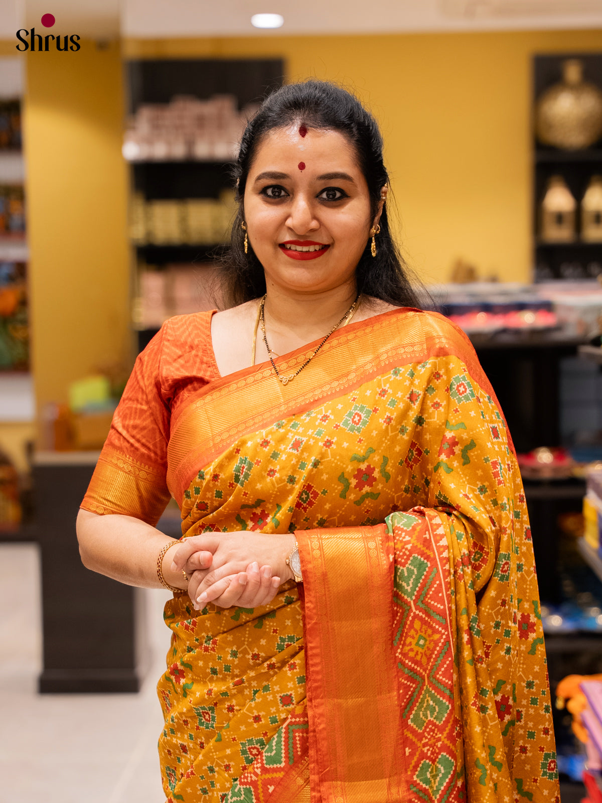 Mustard & Orange- Semi Patola Saree