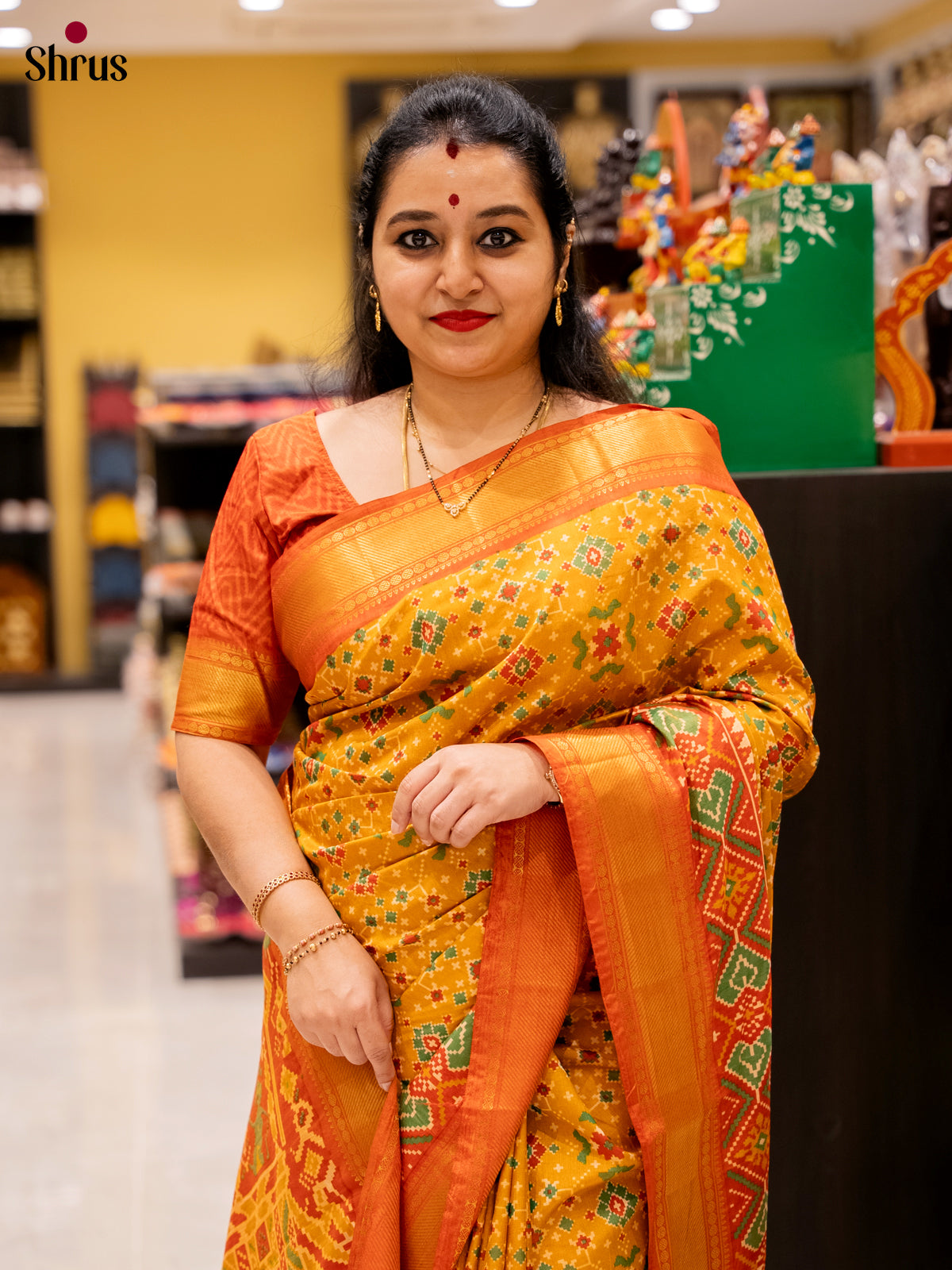 Mustard & Orange- Semi Patola Saree