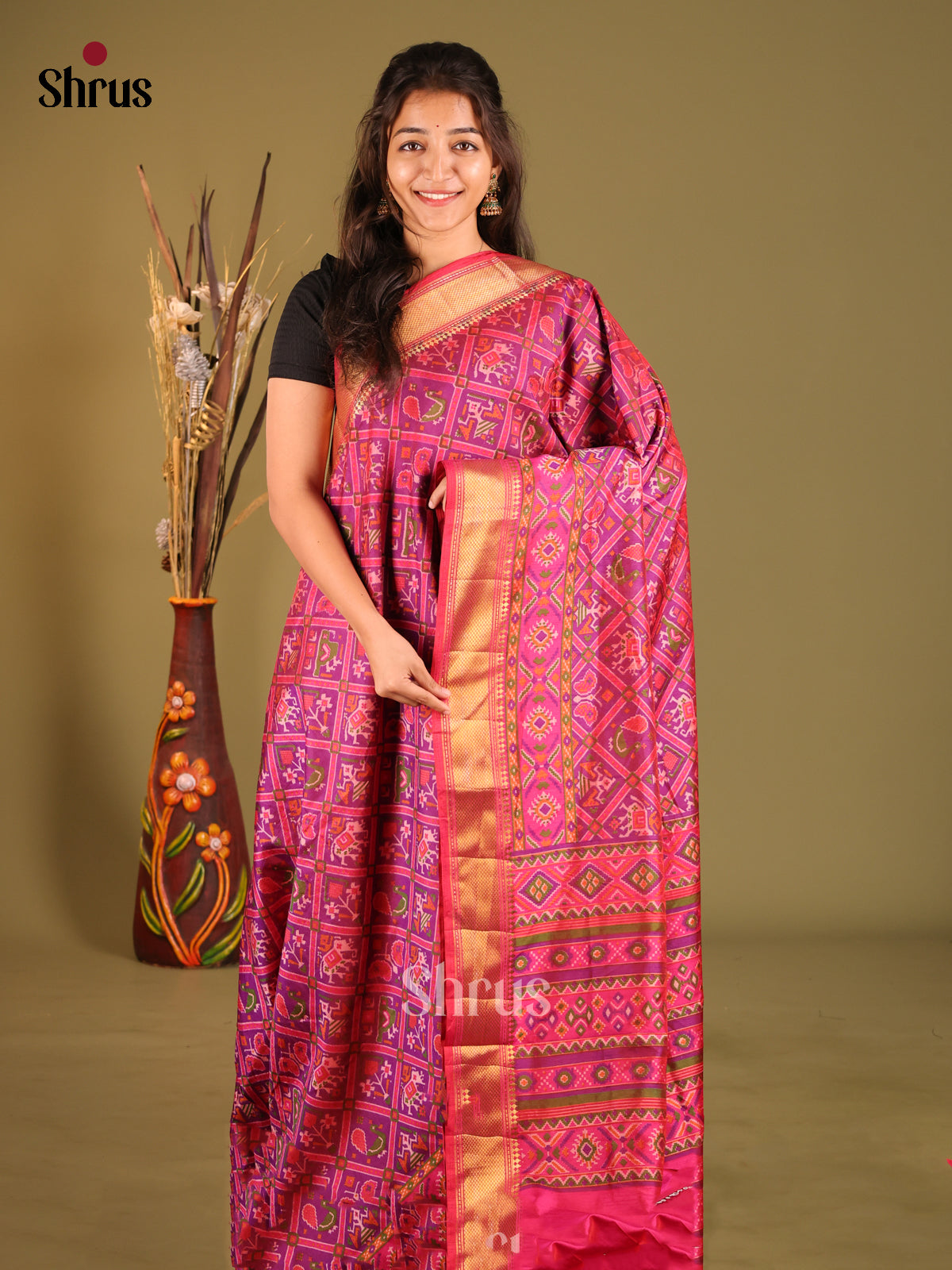 Purple & Pink - Semi Patola Saree