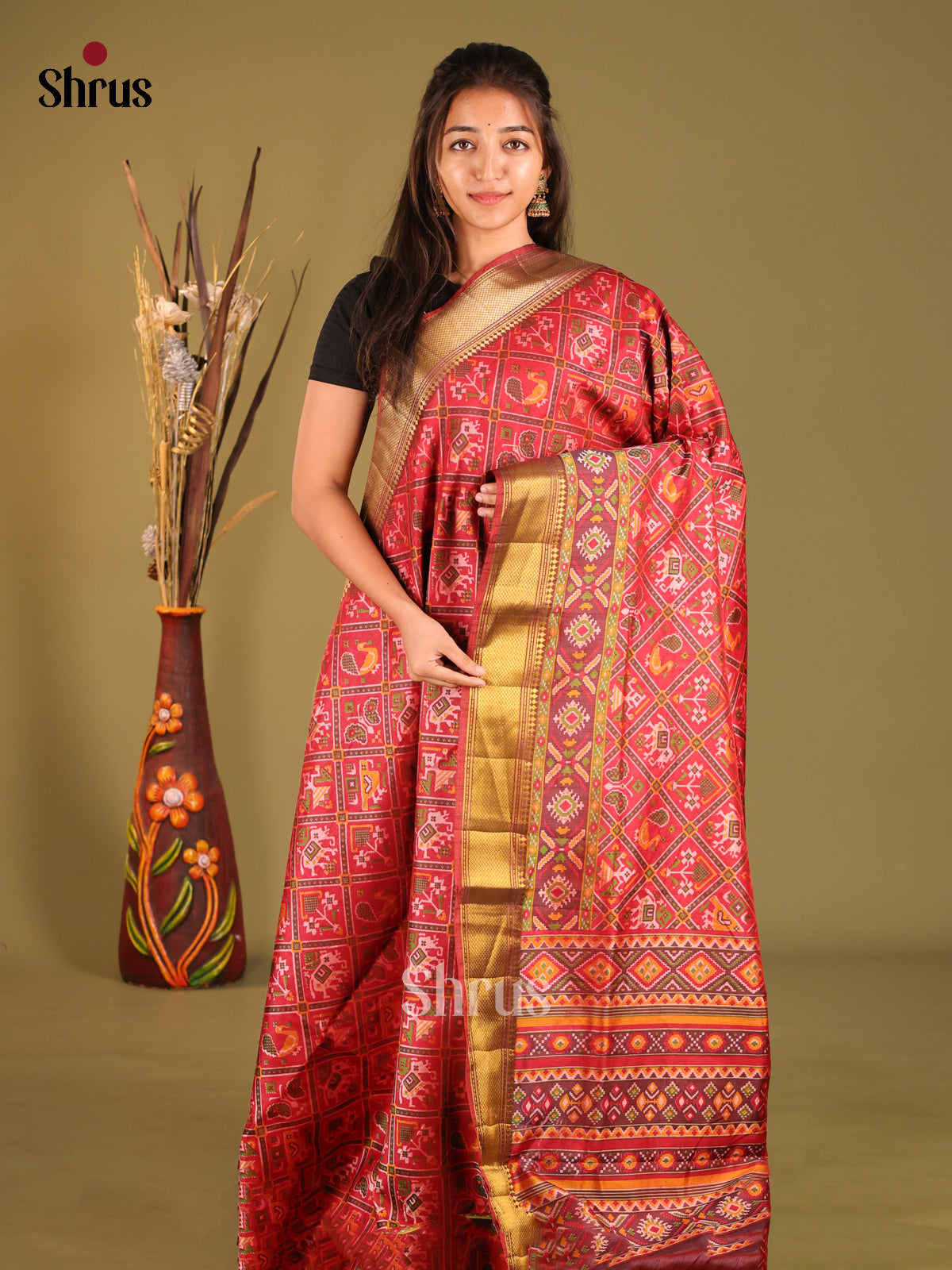 Red & Maroon - Semi Patola Saree