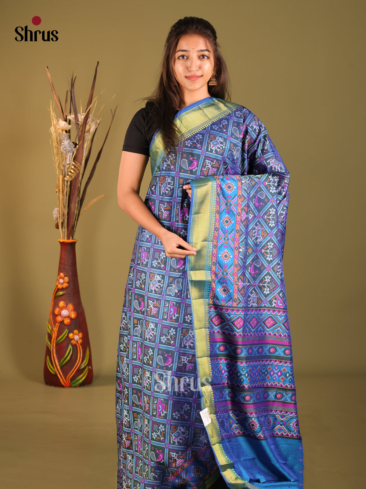 Green & blue - Semi Patola Saree