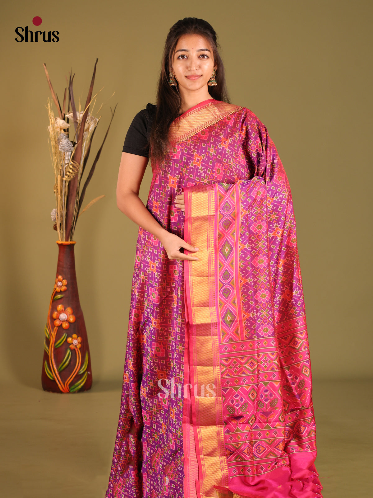 Pink - Semi Patola Saree