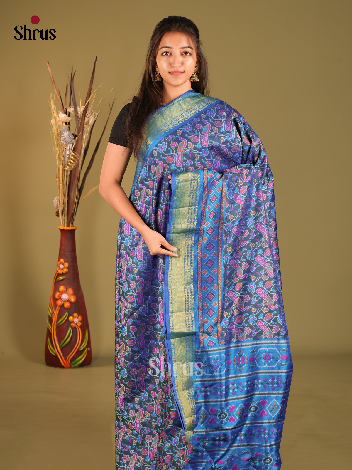 Green & Blue - Semi Patola Saree