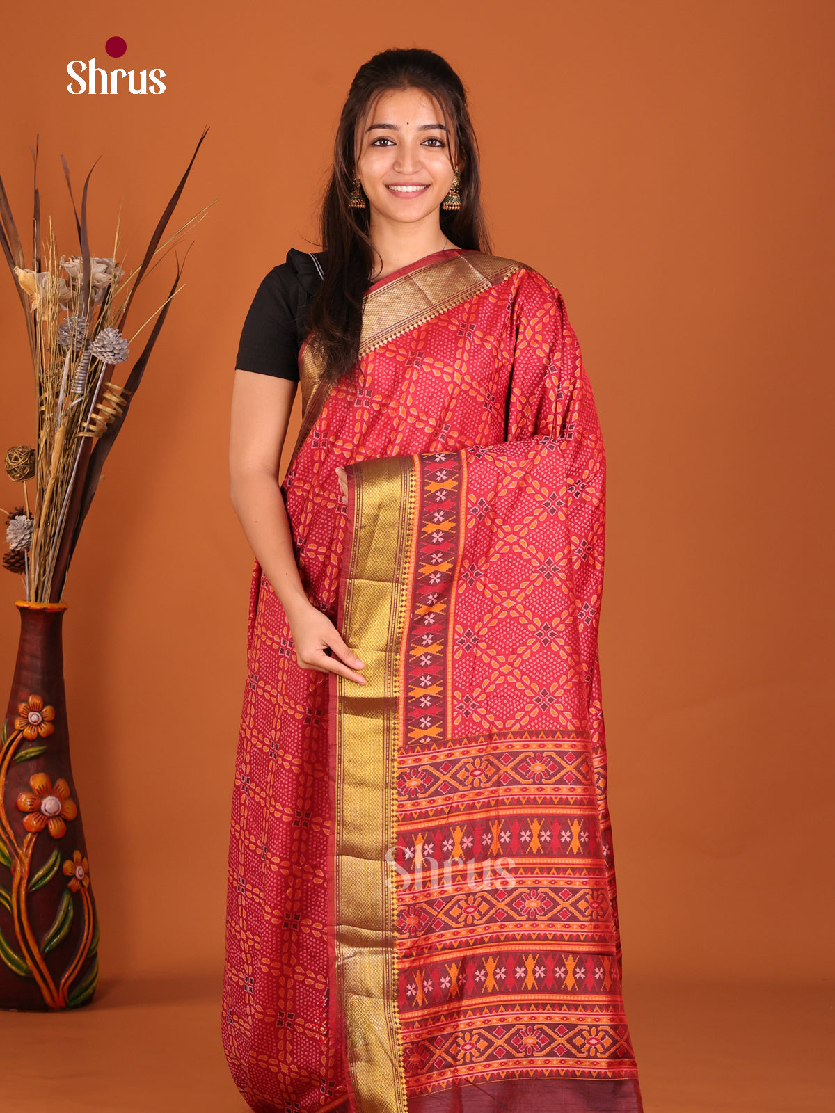 red marron orange semi patola saree