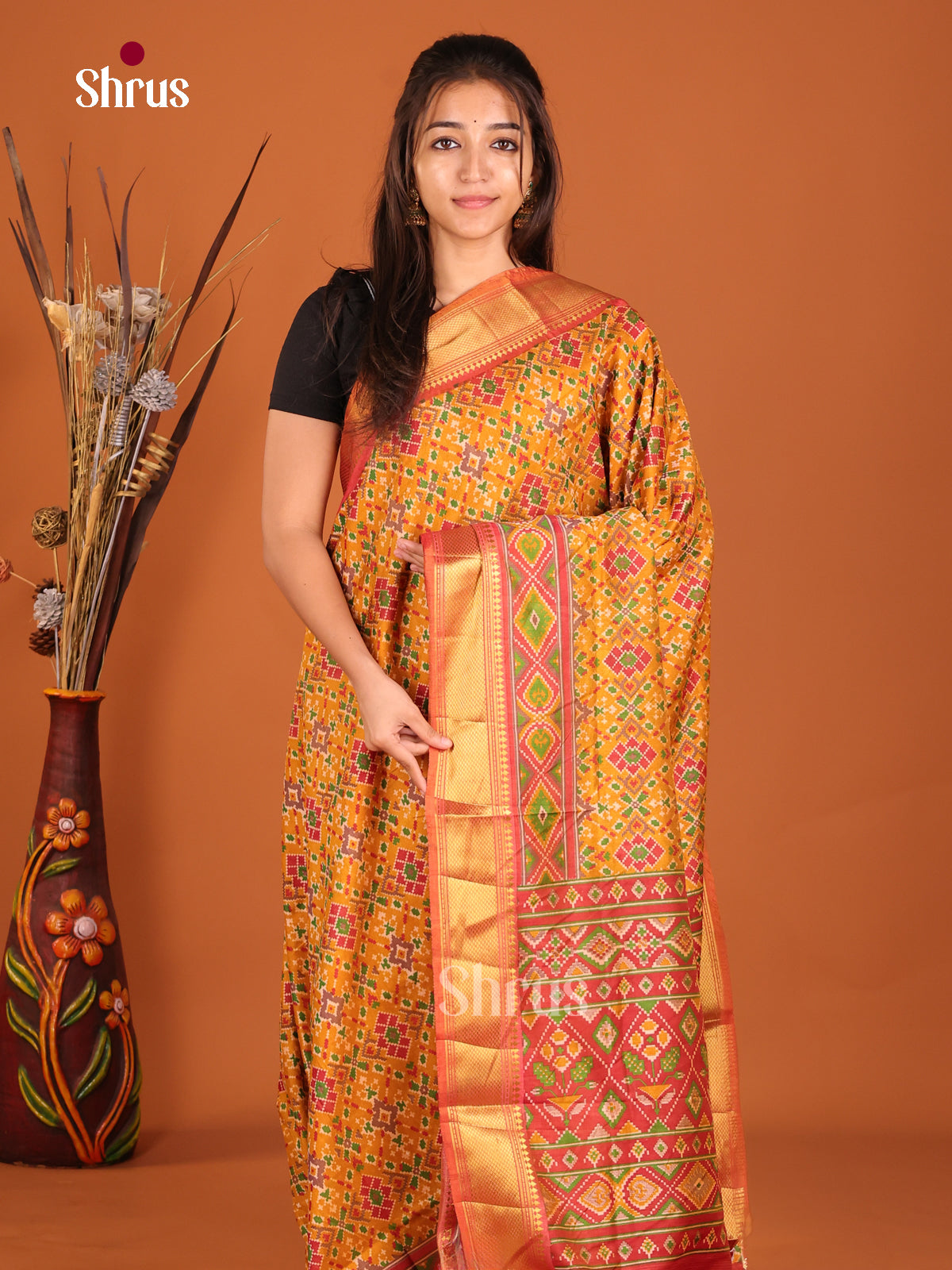 multi color orange semi patola saree