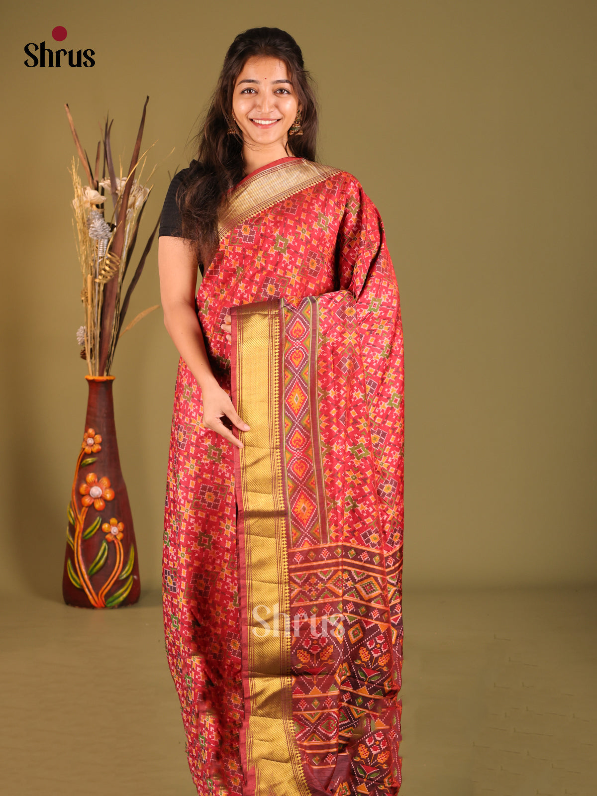 Red & Maroon - Semi Patola Saree