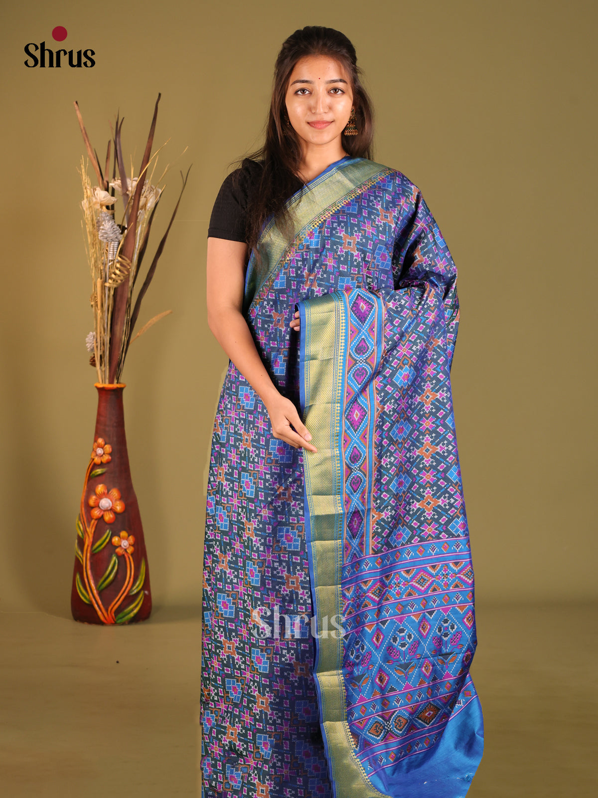 Green & Blue - Semi Patola Saree