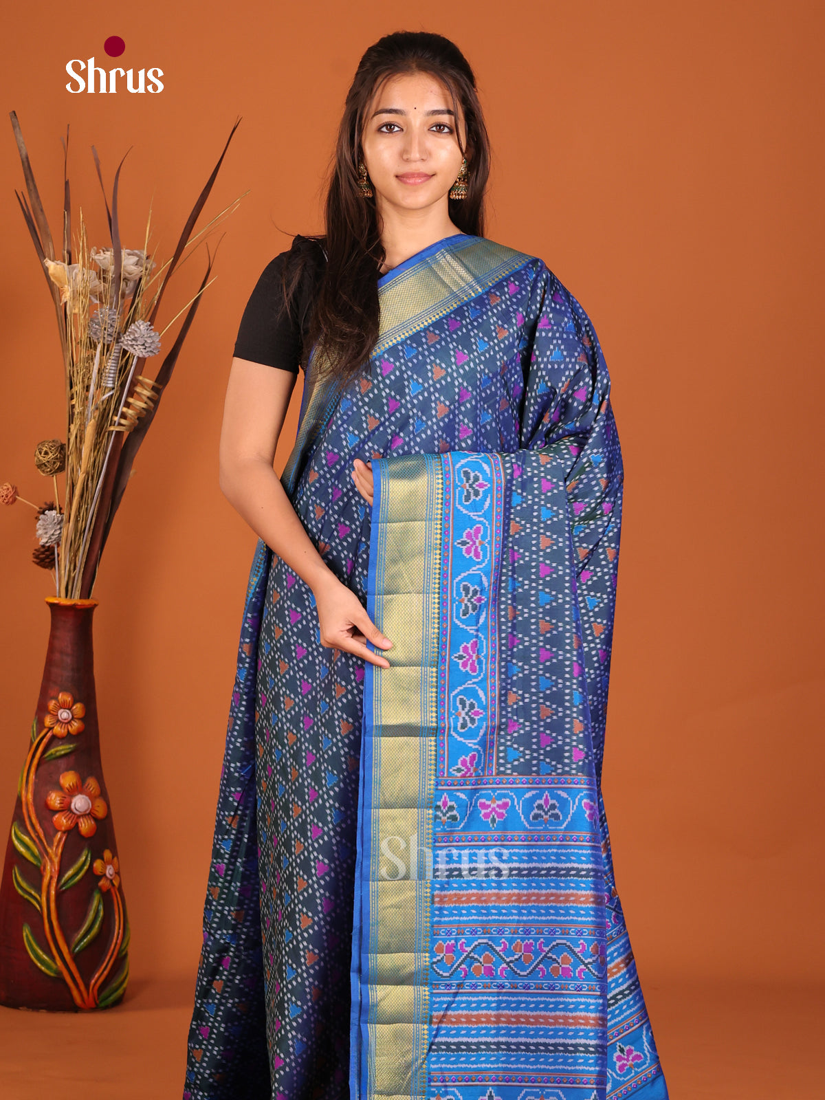 sky blue with zari semi patola saree