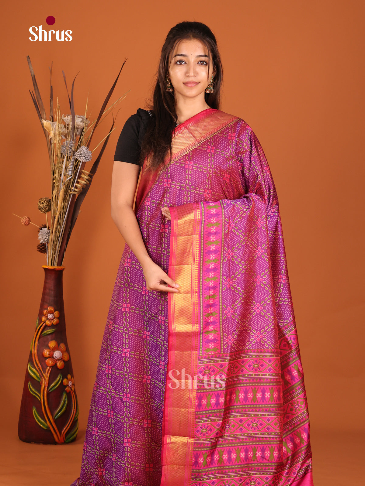 Pink with golden Semi Patola Saree