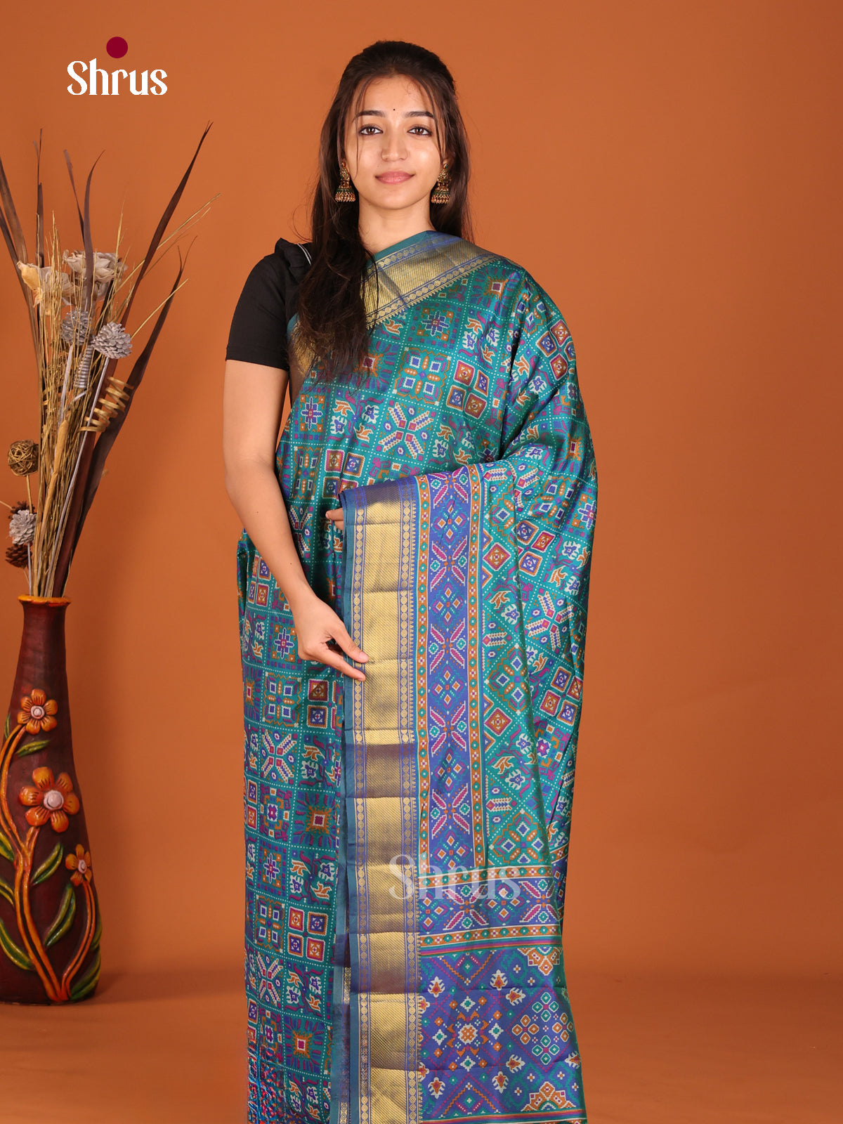 teal and blue with multi color semi patola