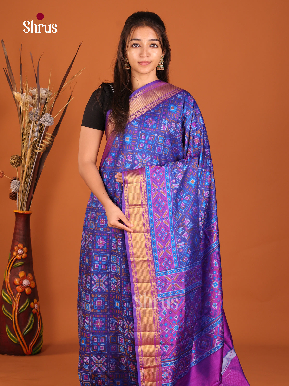 purple with multi color semi patola saree
