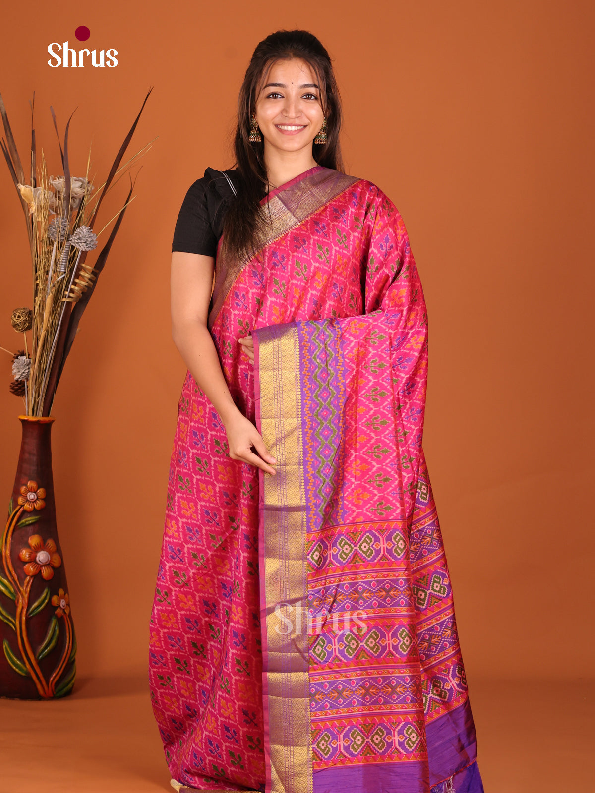 pink purle and pulti color semi patola saree