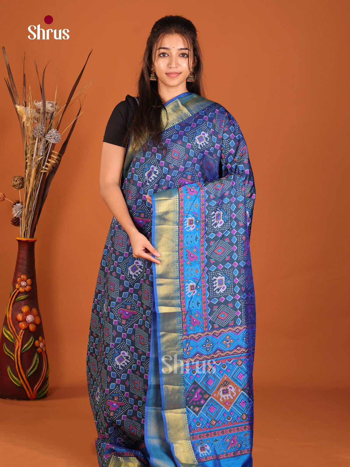 blue elephant design semi patola saree