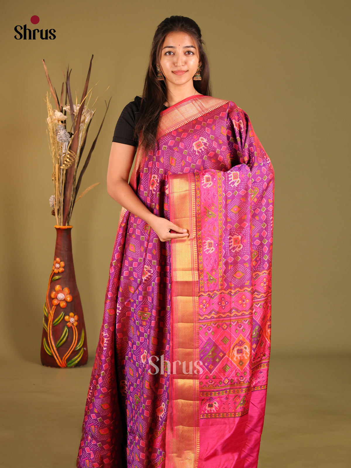 Purple & Pink - Semi Patola Saree