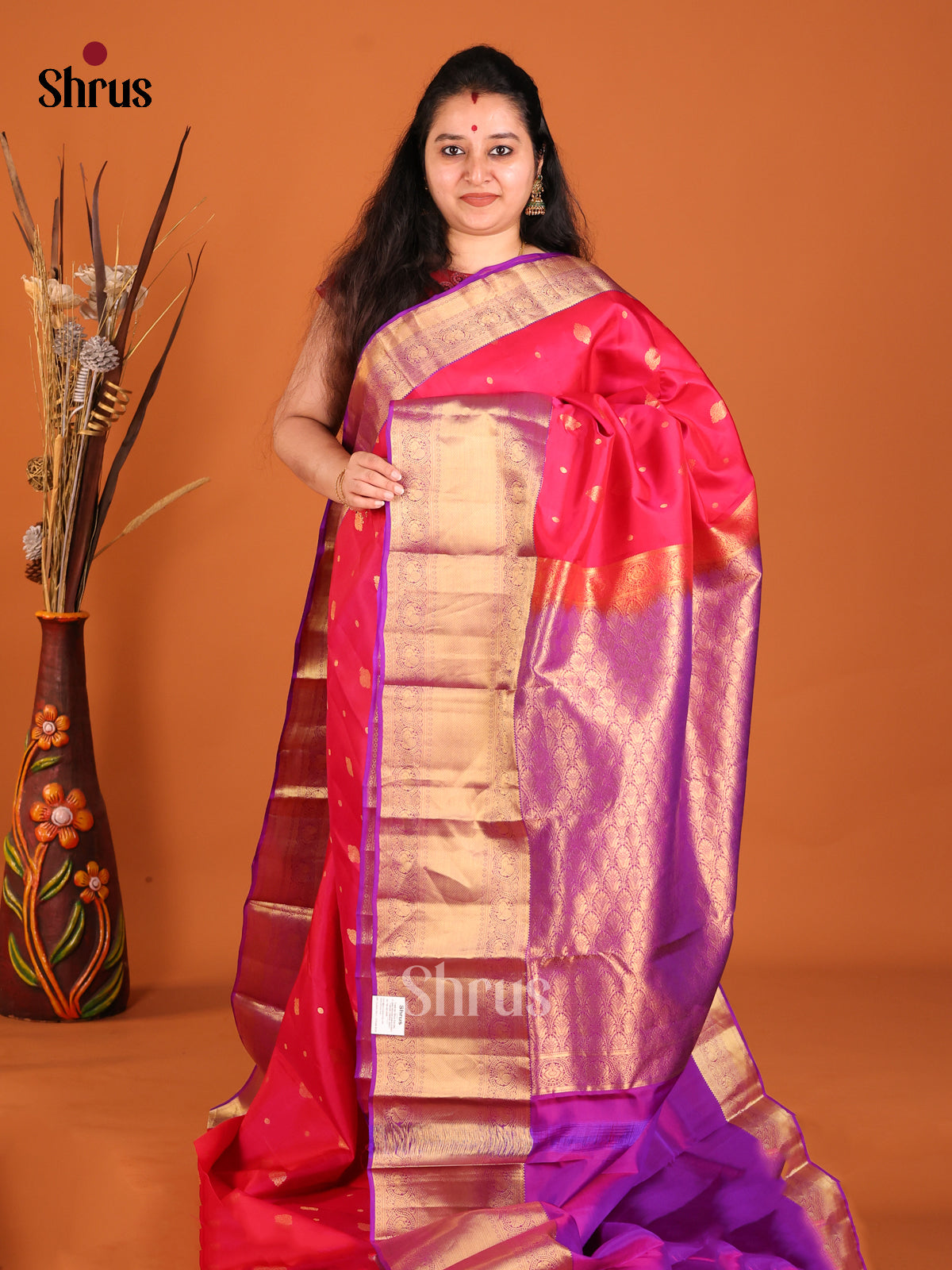 Pink & Purple- Kanchipuram-halfpure Saree - Shop on Shrus.com