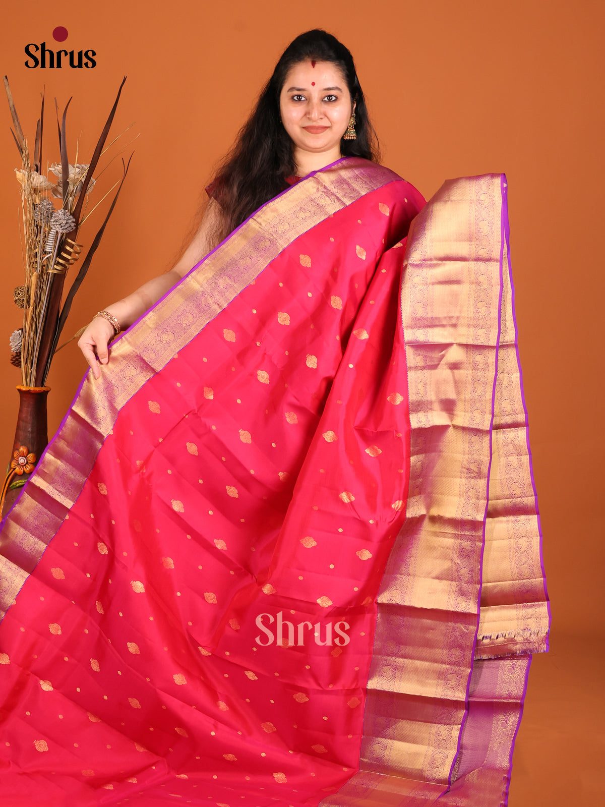 Pink & Purple- Kanchipuram-halfpure Saree - Shop on Shrus.com