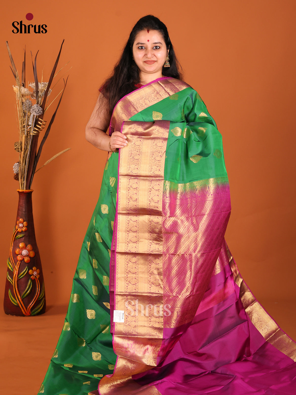 Green & Purple- Kanchipuram-halfpure Saree