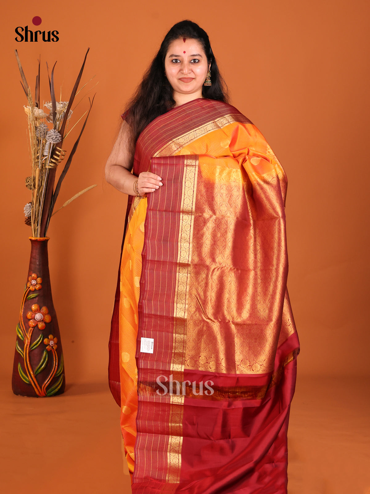 Orange & Maroon - Kanchipuram-halfpure Saree - Shop on Shrus.com