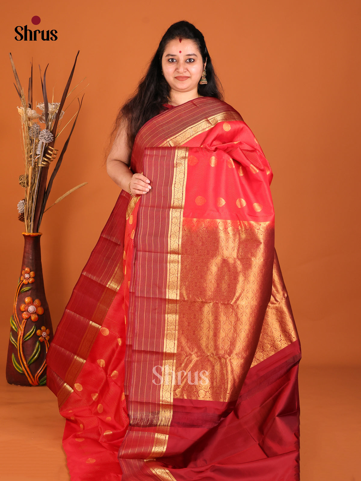 Red & Maroon - Kanchipuram-halfpure Saree - Shop on Shrus.com