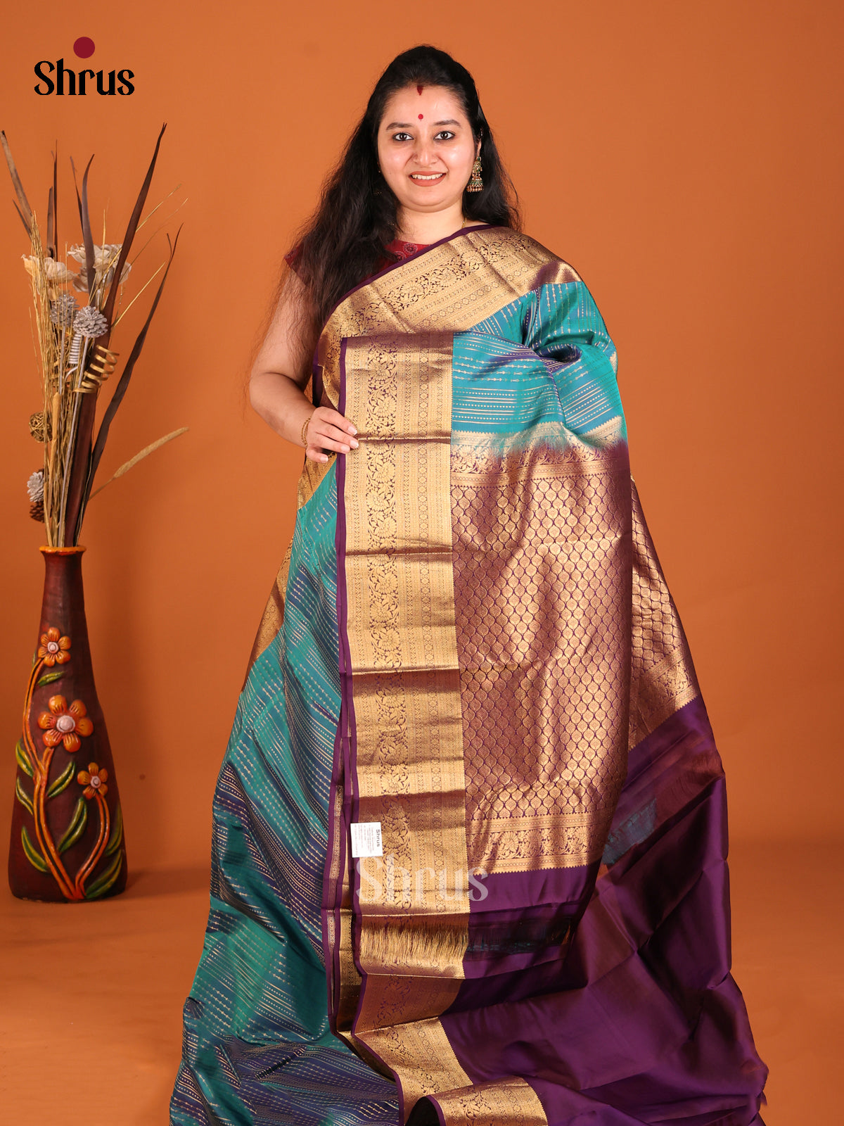 Blue & Violet - Kanchipuram-halfpure Saree