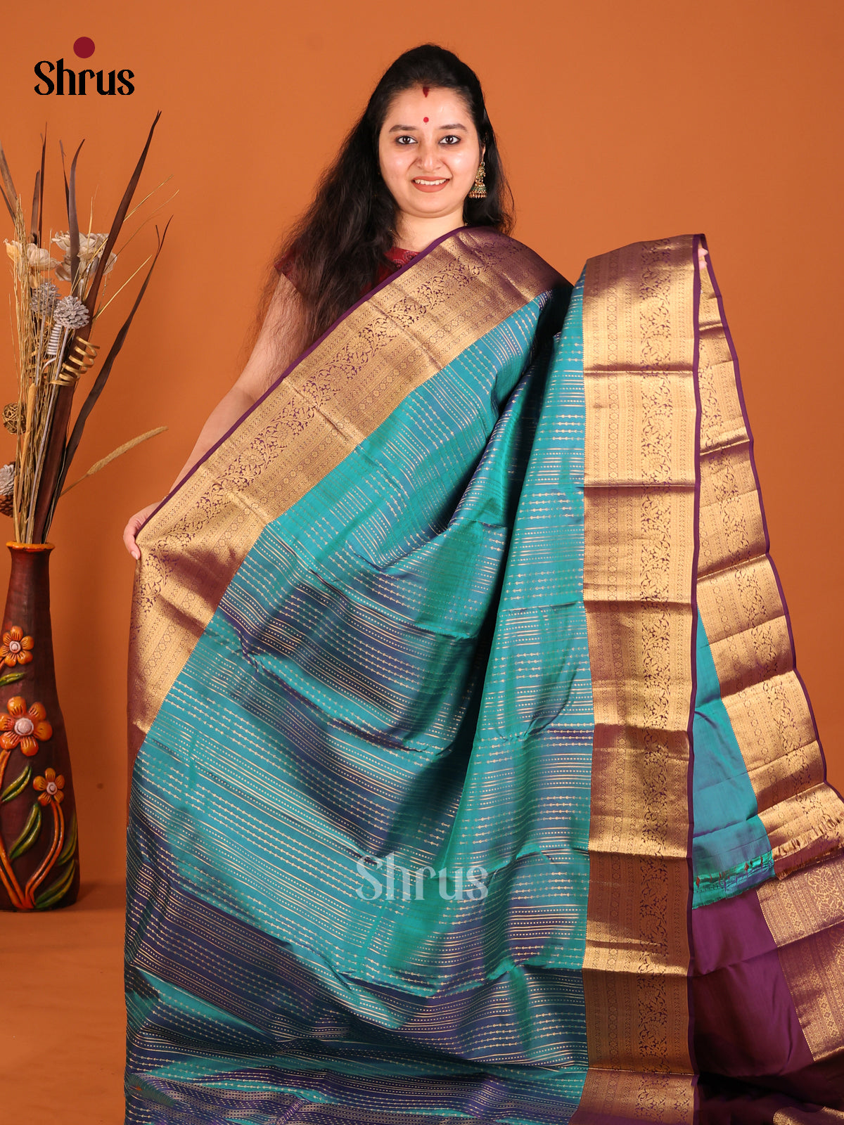 Blue & Violet - Kanchipuram-halfpure Saree