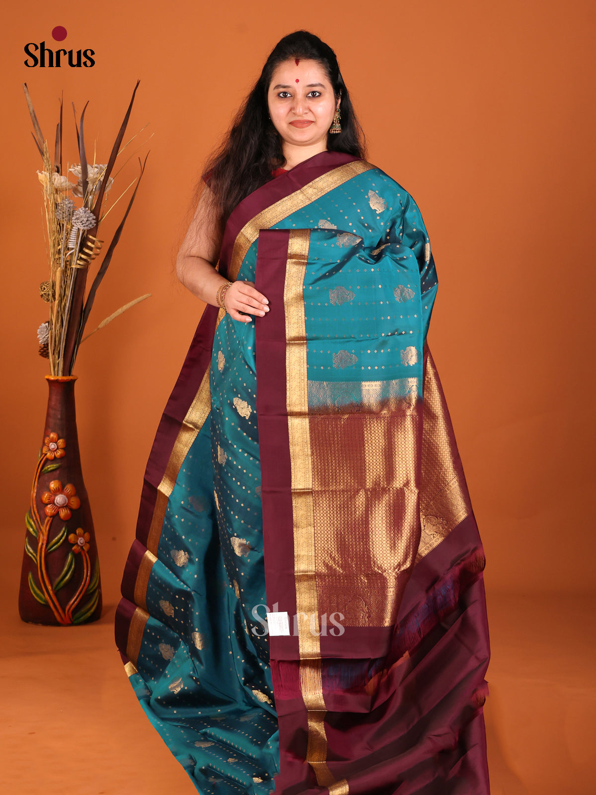 Blue & Maroon - Kanchipuram-halfpure Saree