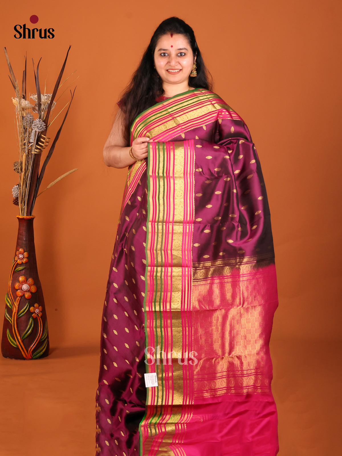 Jamun & Pink- Kanchipuram-halfpure Saree - Shop on Shrus.com