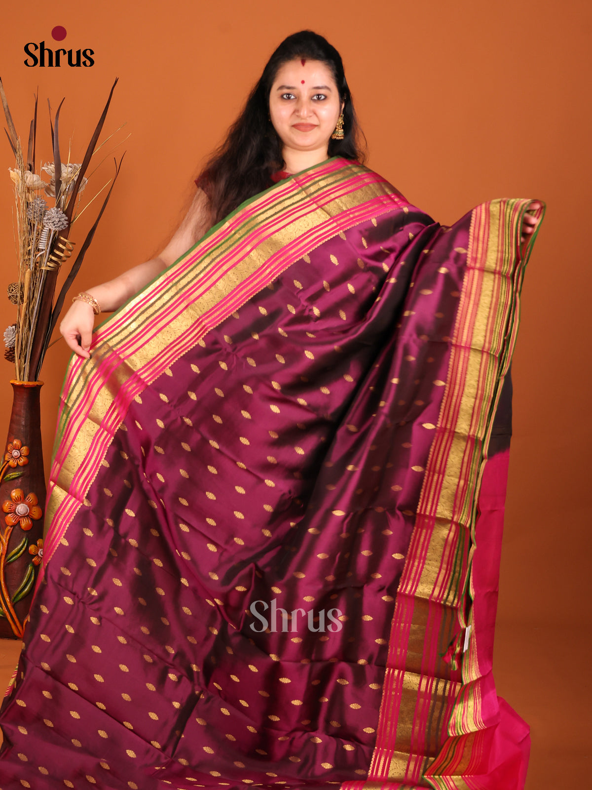 Jamun & Pink- Kanchipuram-halfpure Saree - Shop on Shrus.com