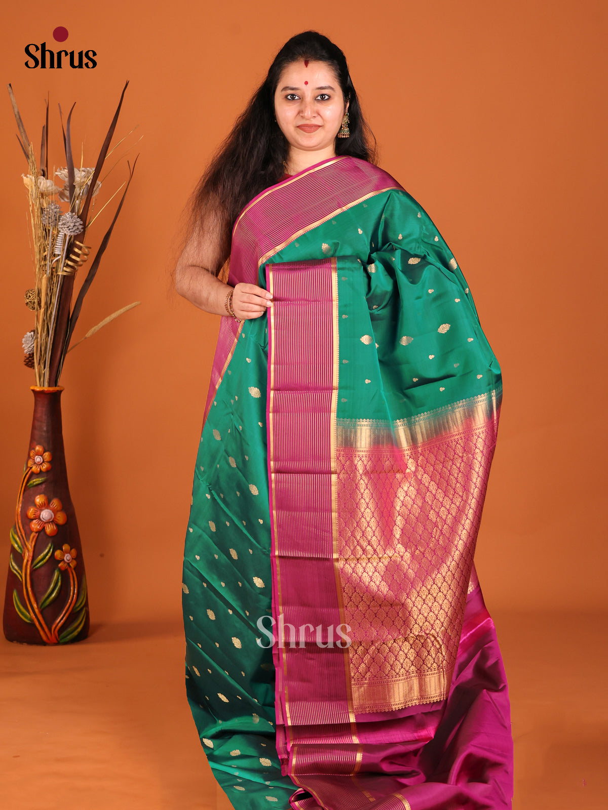 Green & Purple - Kanchipuram-halfpure Saree - Shop on Shrus.com