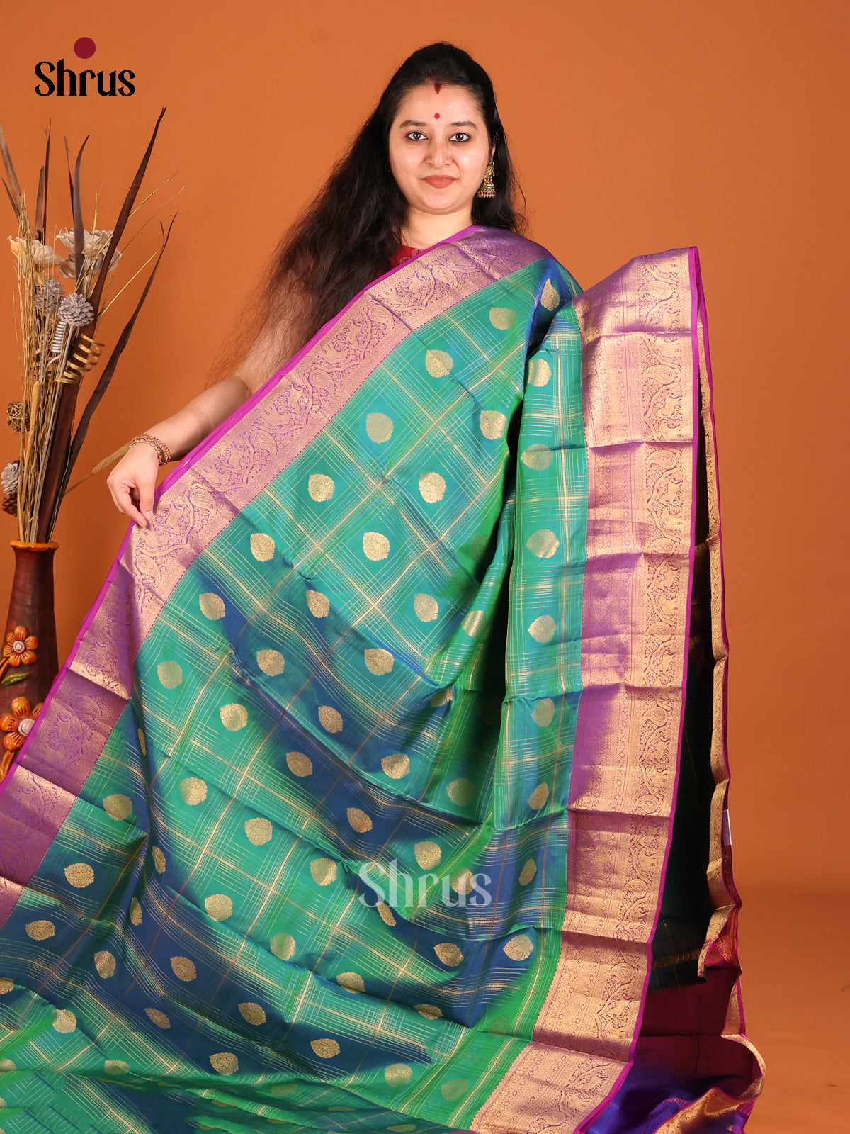 Green & Purple - Kanchipuram-halfpure Saree - Shop on Shrus.com