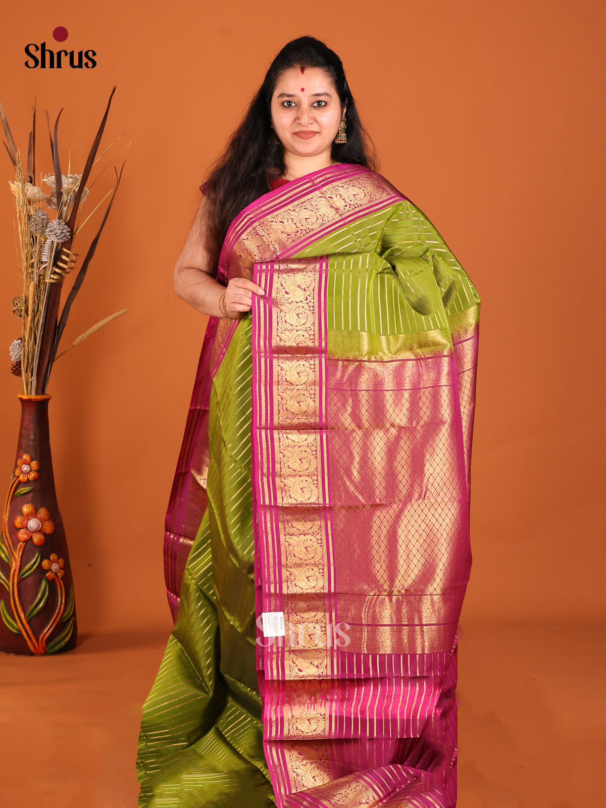 Green & Purple - Kanchipuram-halfpure Saree