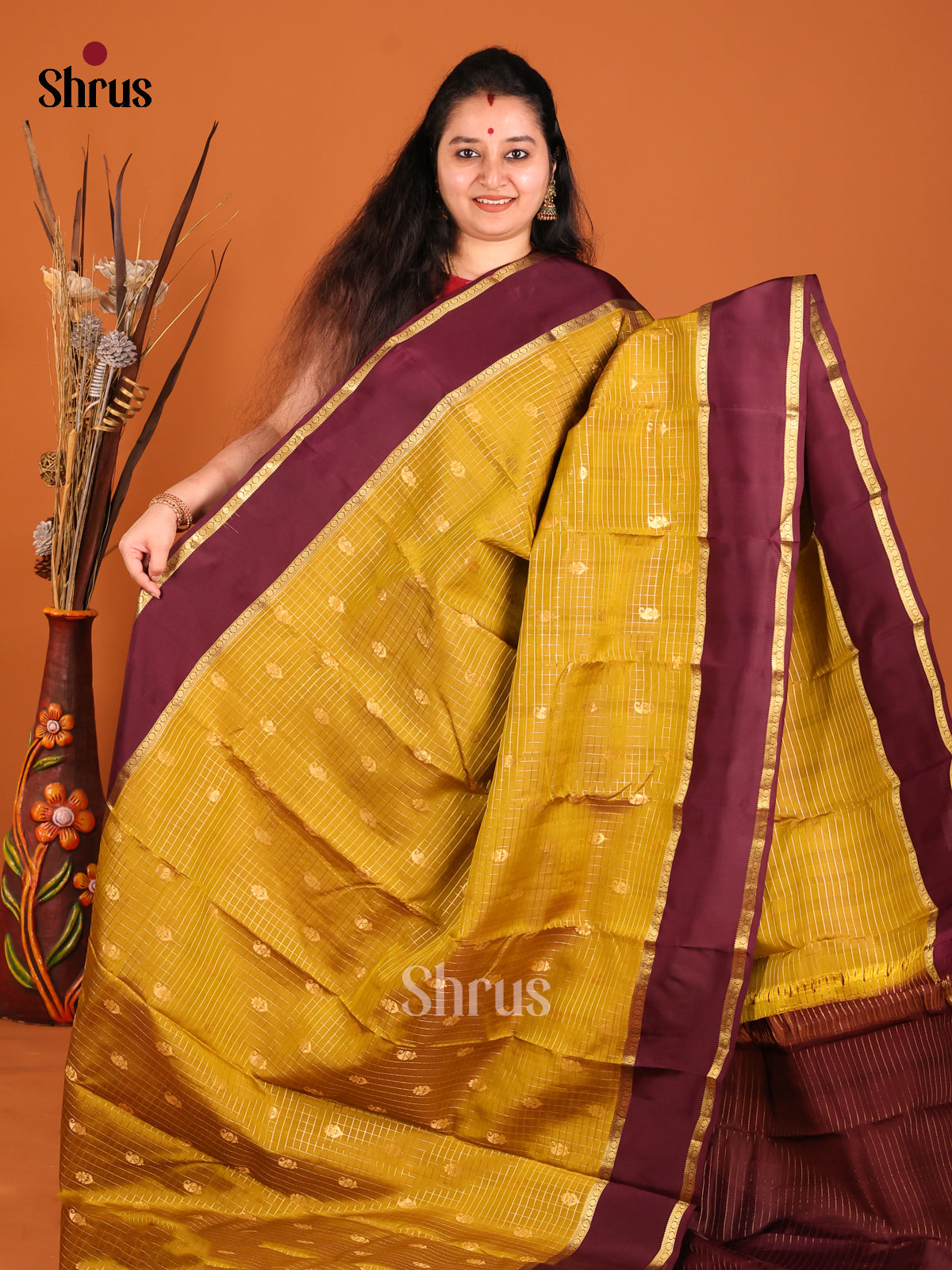 Mehandi Green & Maroon - Kanchipuram-halfpure Saree - Shop on Shrus.com
