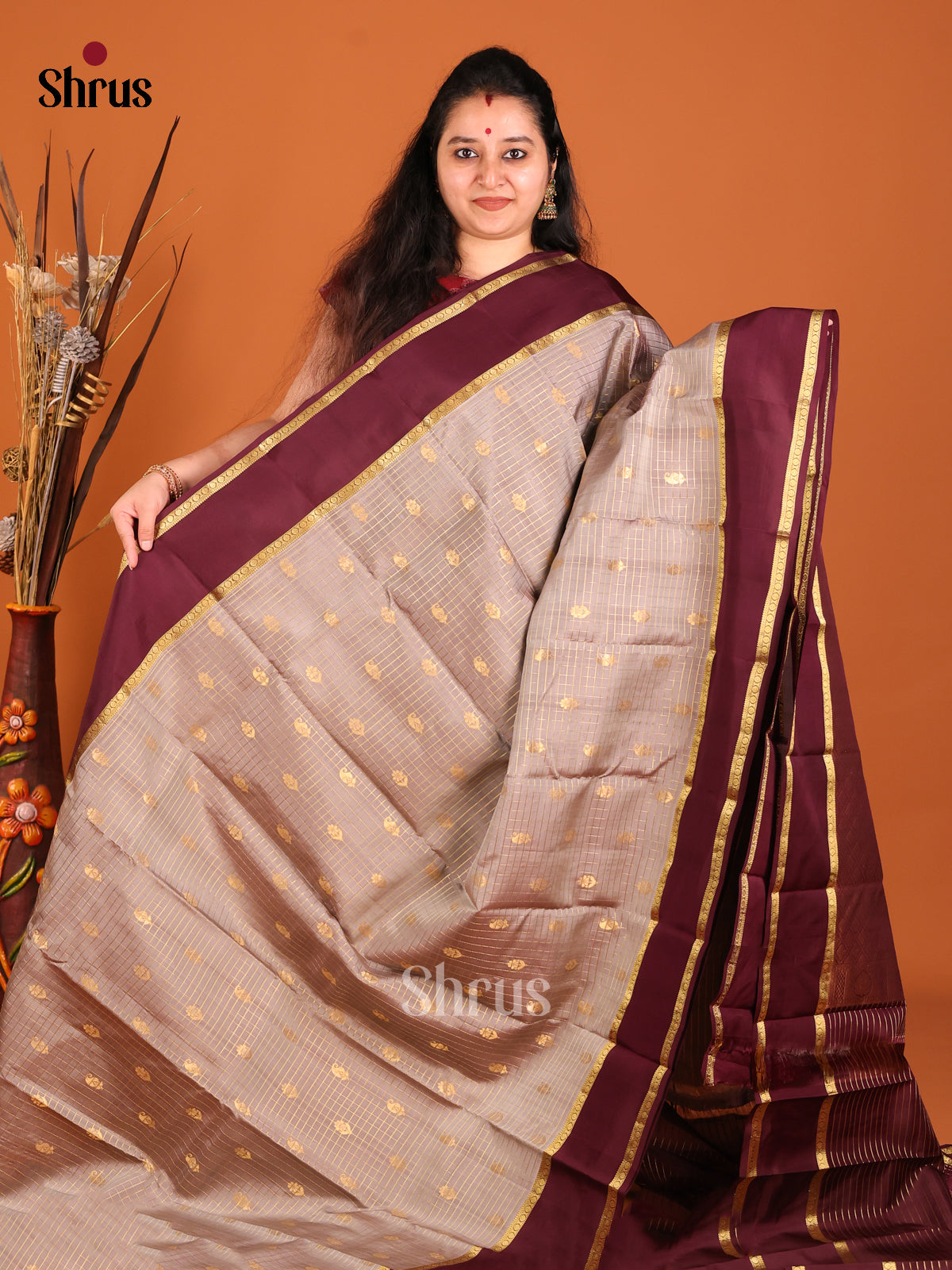 DHS16167 - Kanchipuram-halfpure Saree - Shop on Shrus.com