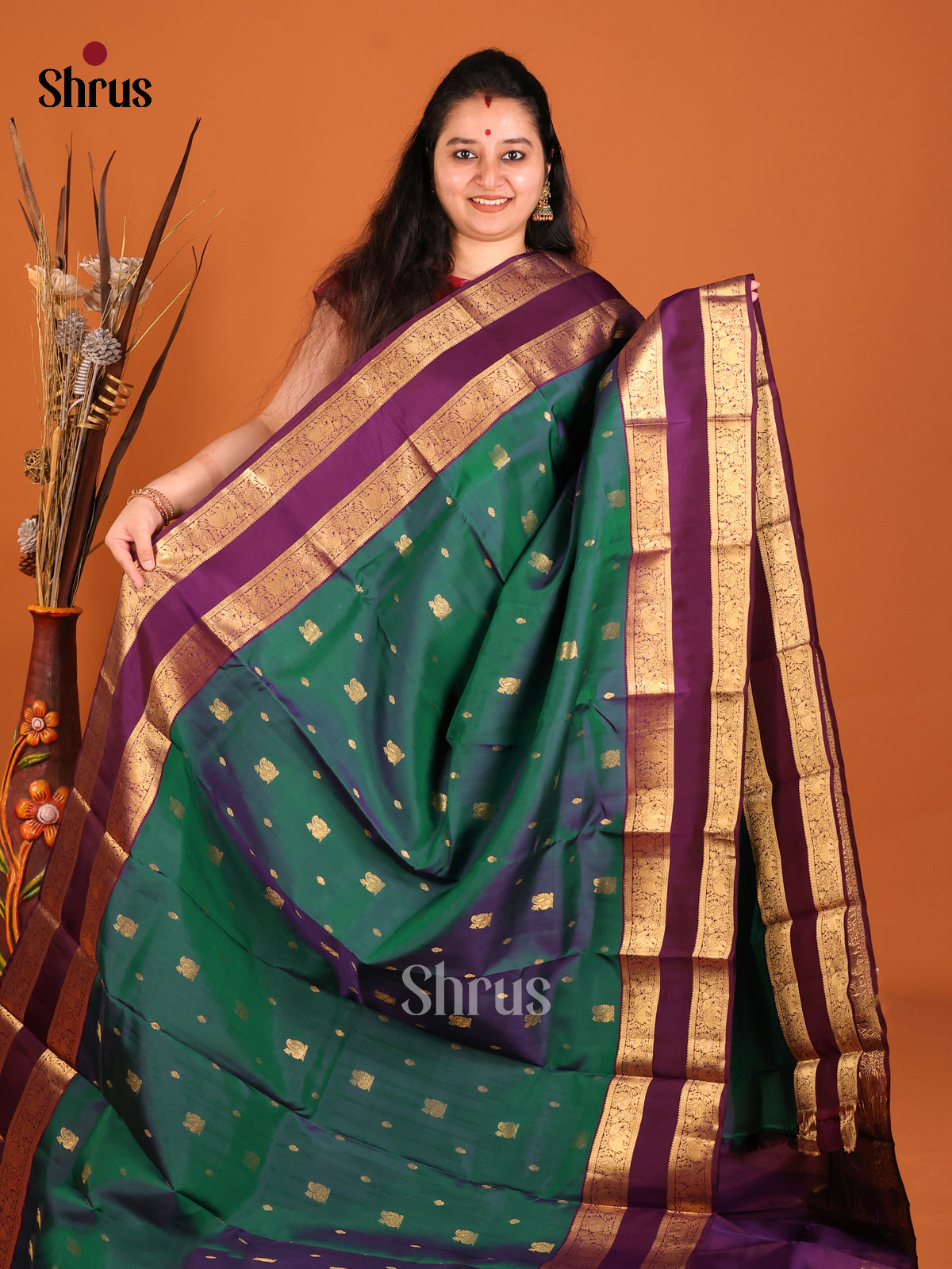 DHS16170 - Kanchipuram-halfpure Saree - Shop on Shrus.com