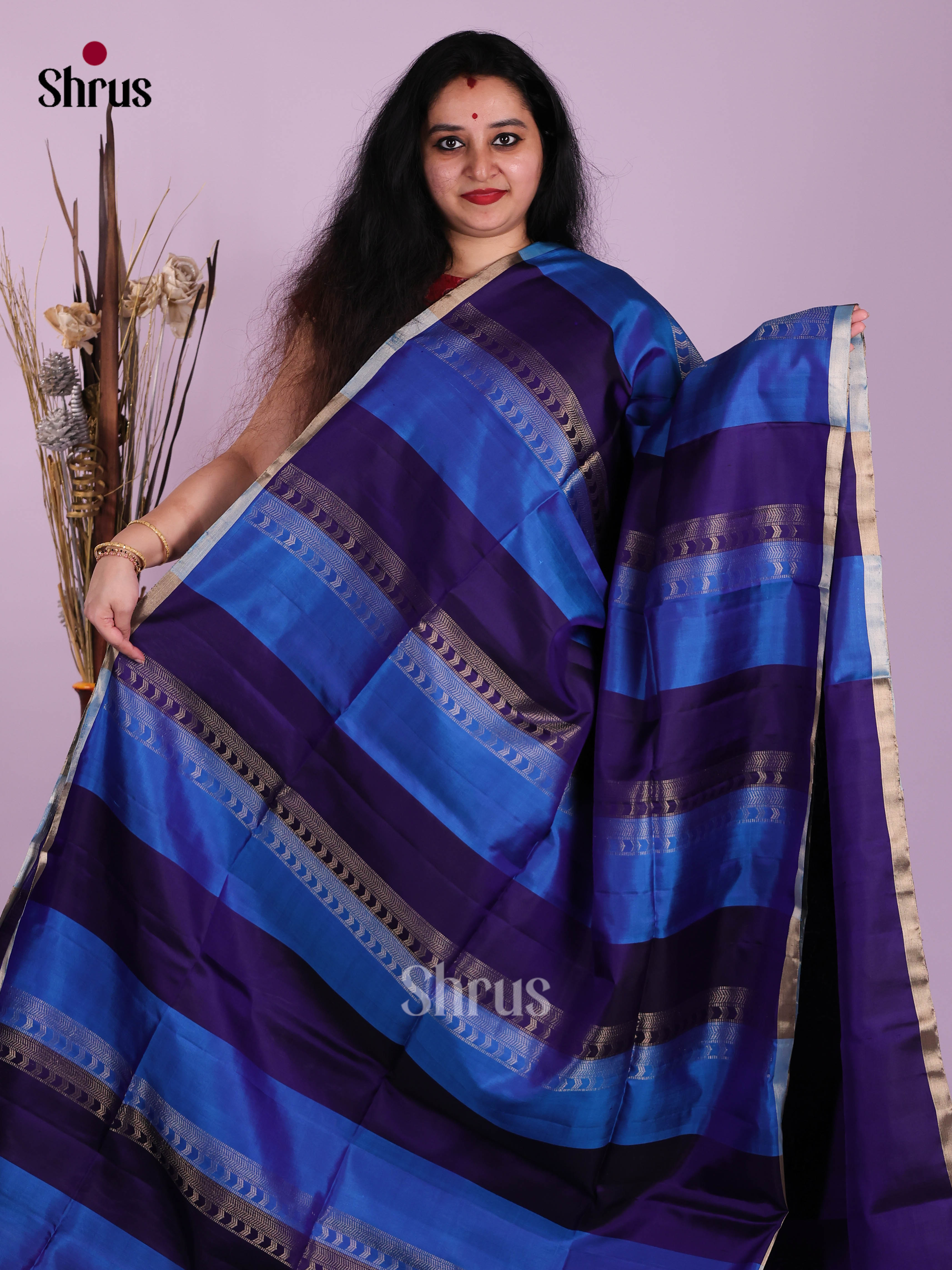 Vibrant Blue & Navy Blue Soft Silk Saree with zari stripes